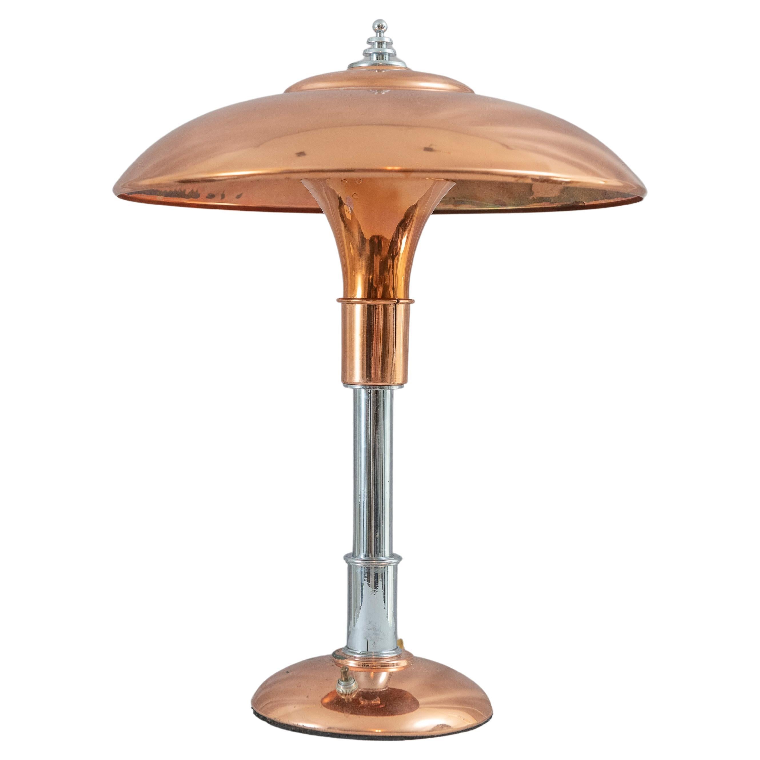 Art Deco Copper & Chrome "Guardsman" Table Lamp by Faries For Sale
