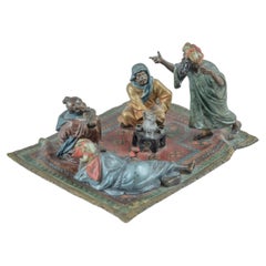 Antique Orientalist Cold Painted Vienna Bronze Group, 4 Figures on Carpet, ca. 1900