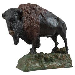 American Polychrome Bronze Bison, Artist Signed, Dated 1914