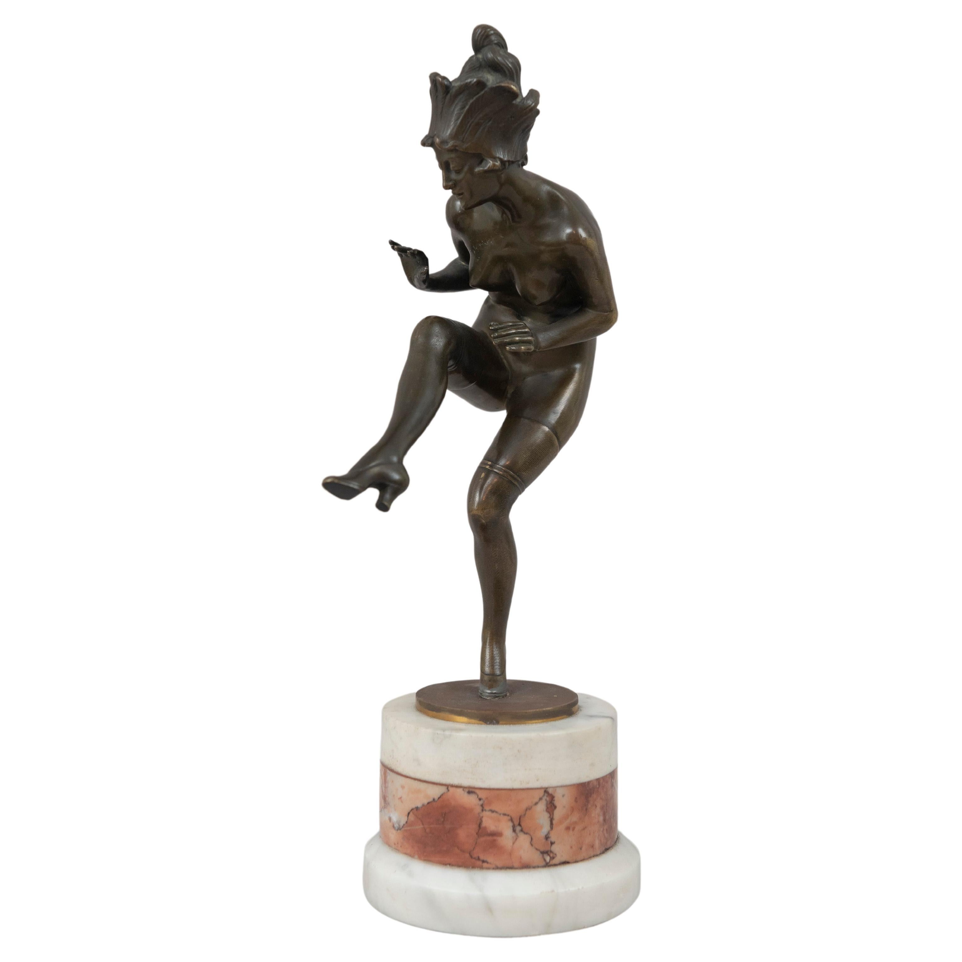 Art Deco Nude Bronze Dancer, by Bruno Zach, on Marble Base, circa 1920s For Sale