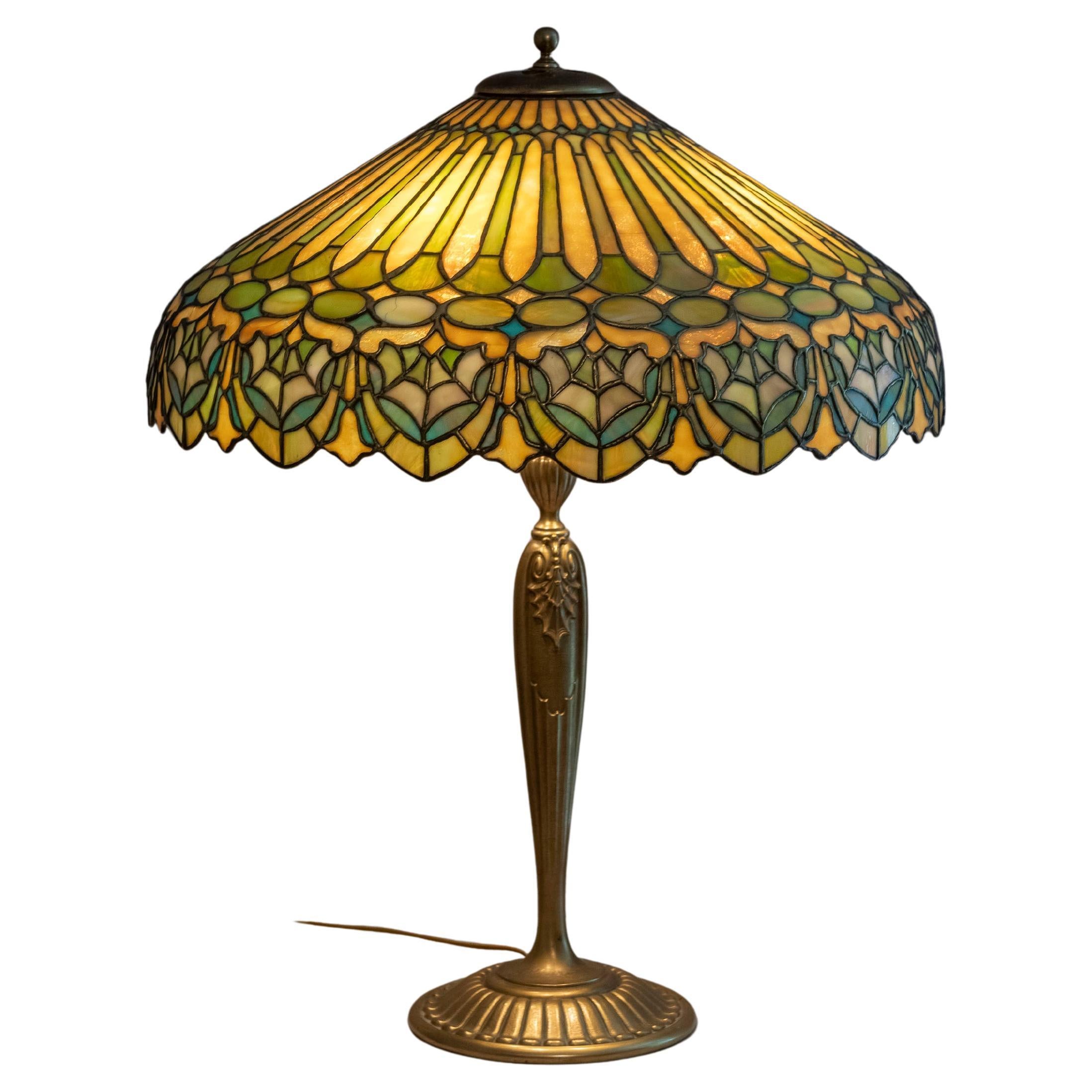 Leaded Glass Lamp,  "Adams" by Duffner & Kimberly, ca. 1910, Signed on Base For Sale