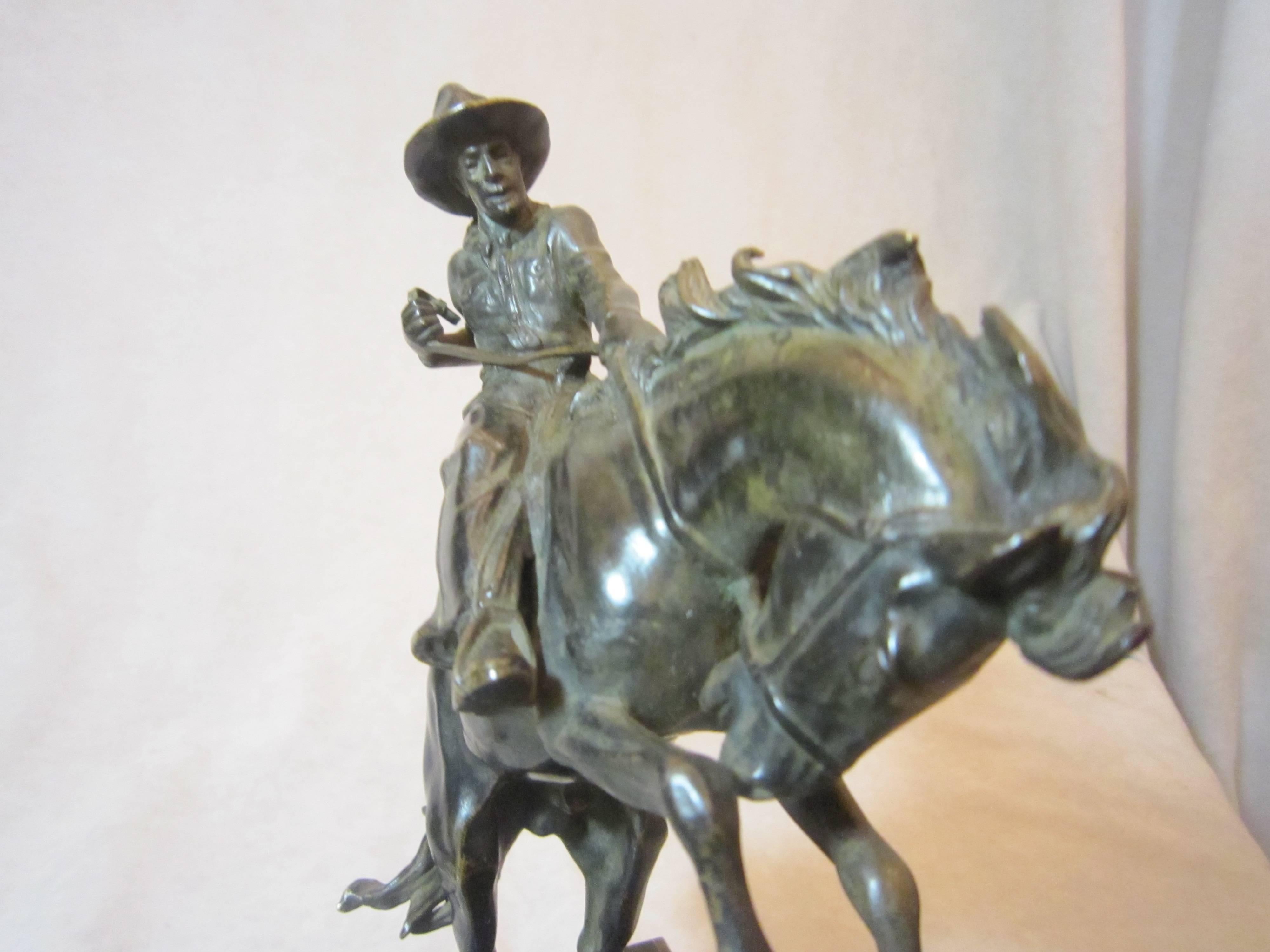 This sought after subject of a cowboy on a horse is from the early 1900s and is well modeled and a true piece of American history. It is artist signed 