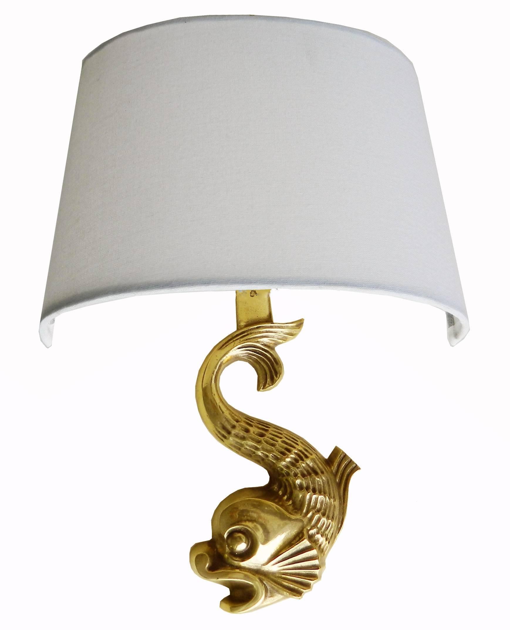 Pair of E. Guillemard Dolphin Bronze Sconces 1