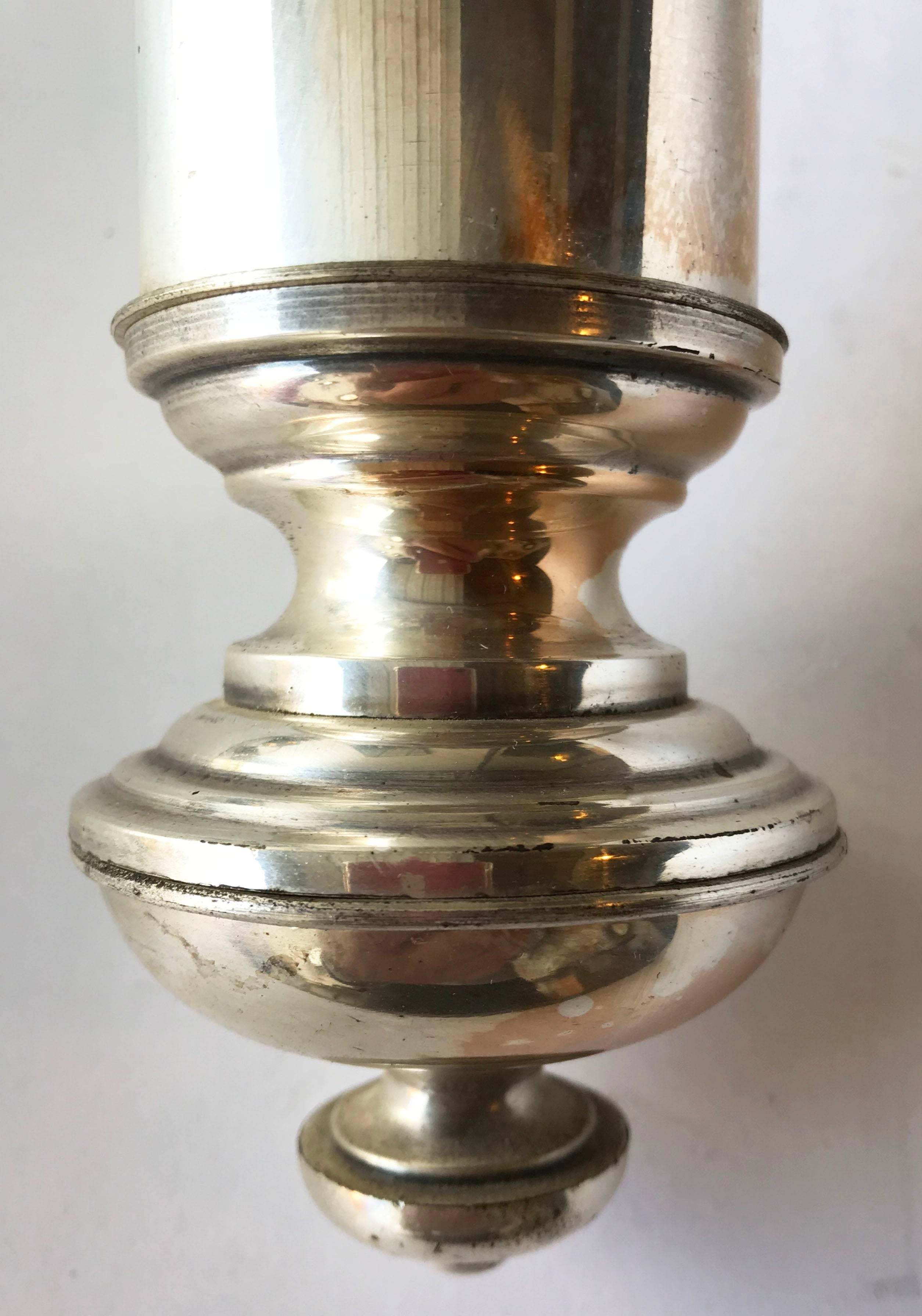 Pair of one light silvered brass sconces by Maison Lancel
US wired and in working condition.
80 watts max bulb
Backplate: 6 inches diameter.