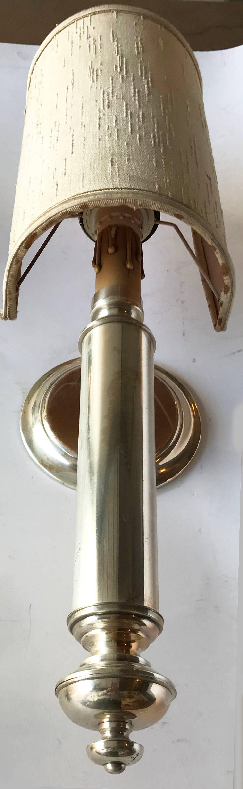 Mid-Century Modern Pair of Maison Lancel Silvered Brass Sconces For Sale