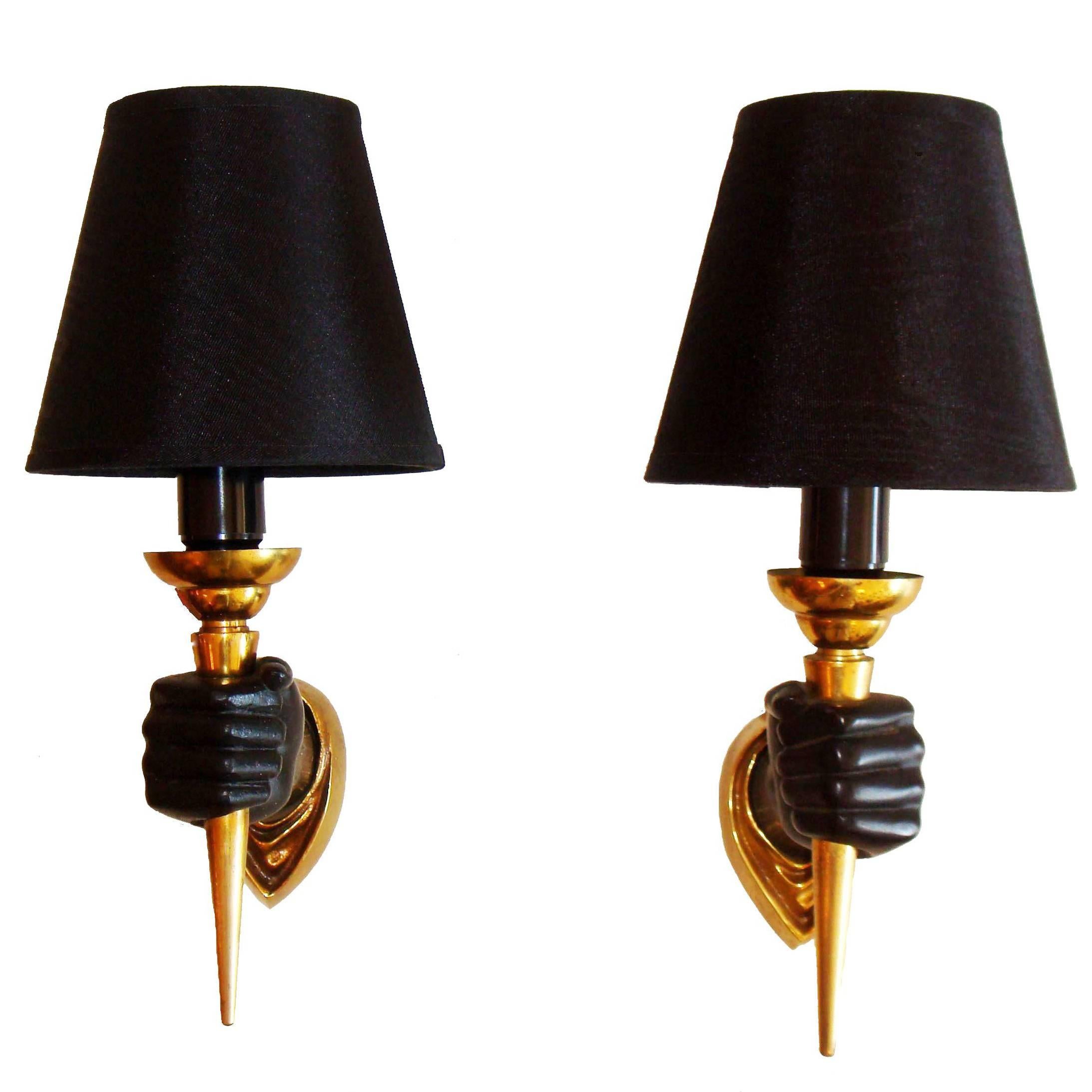 Andre Arbus Pair of Sconces French Mid-Century Modern 1950