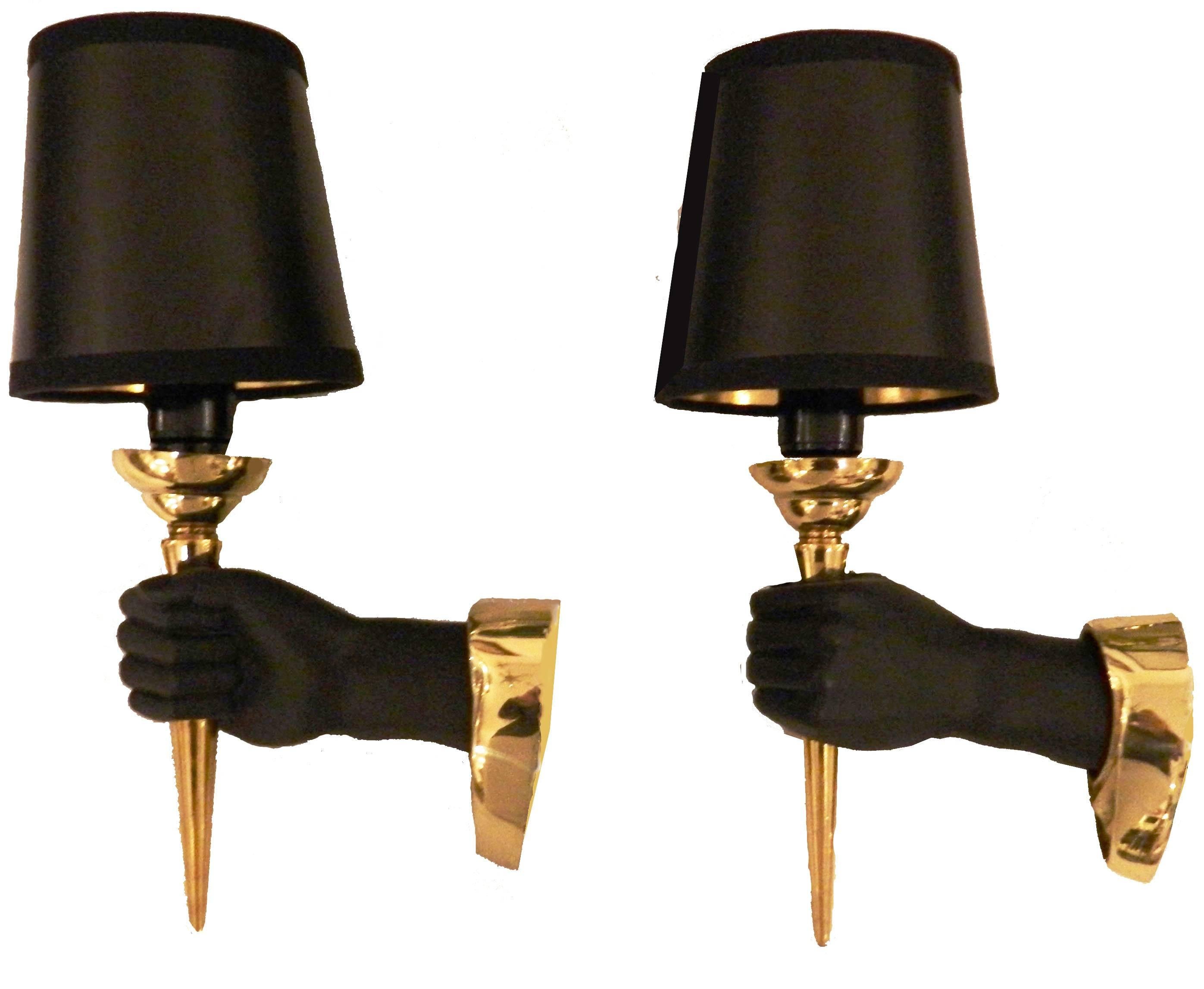 Bronze Andre Arbus Pair of Sconces French Mid-Century Modern 1950 For Sale