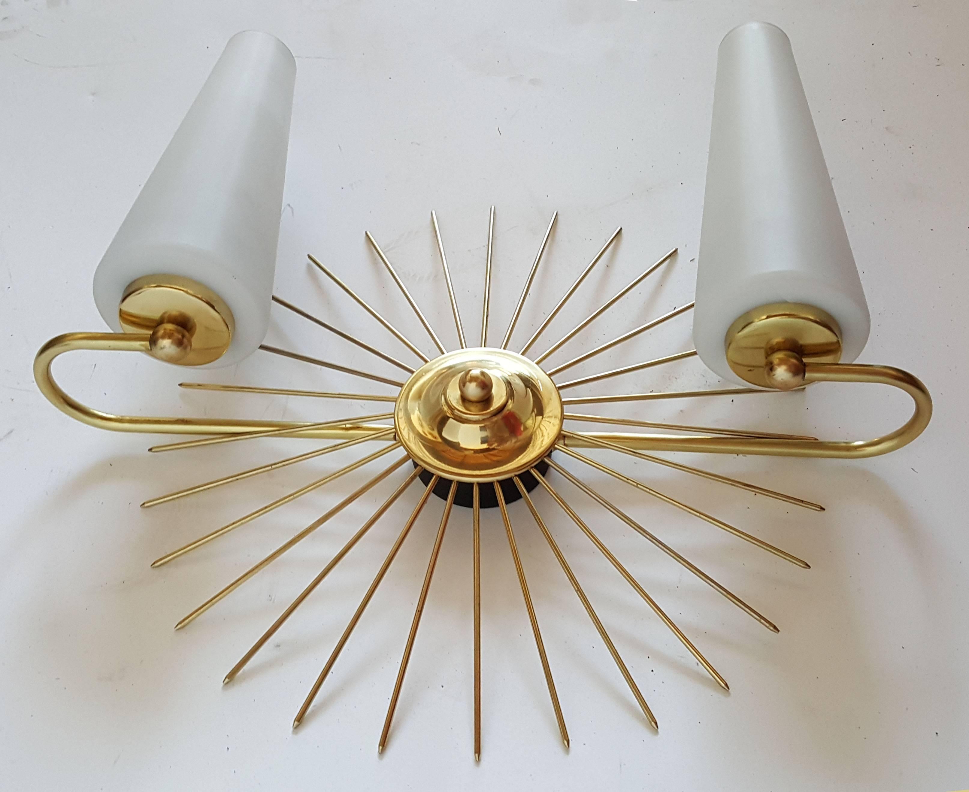 Pair of Maison Lunel Sun Sconces In Excellent Condition For Sale In Miami, FL
