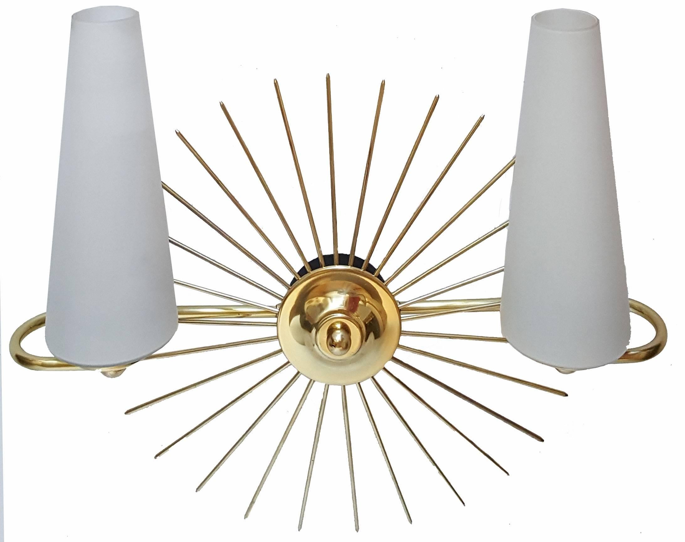 Mid-20th Century Pair of Maison Lunel Sun Sconces For Sale