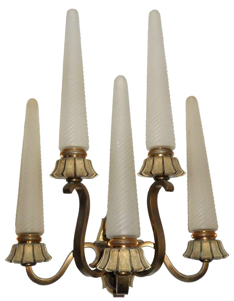 French Exceptional Pair of Sconces Designed by Maison Sabino  & Cristallerie de Sevres For Sale