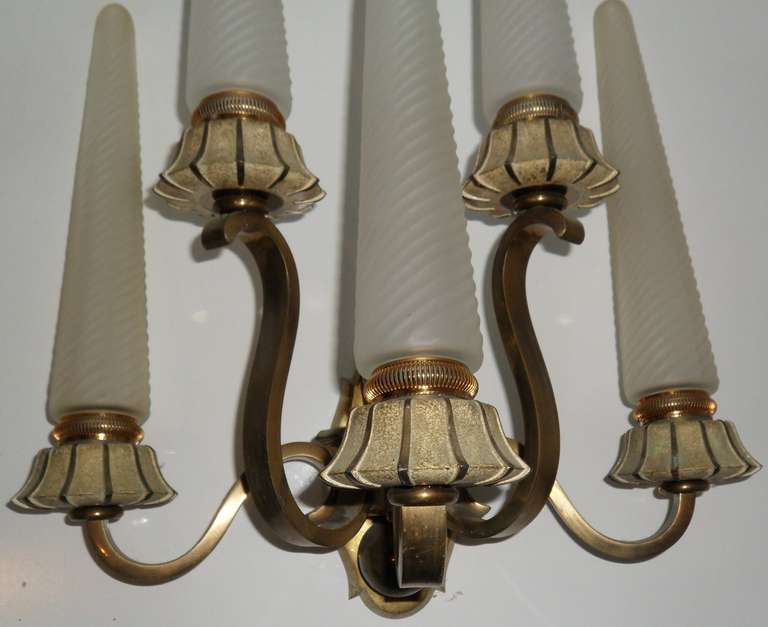 Brass Exceptional Pair of Sconces Designed by Maison Sabino  & Cristallerie de Sevres For Sale