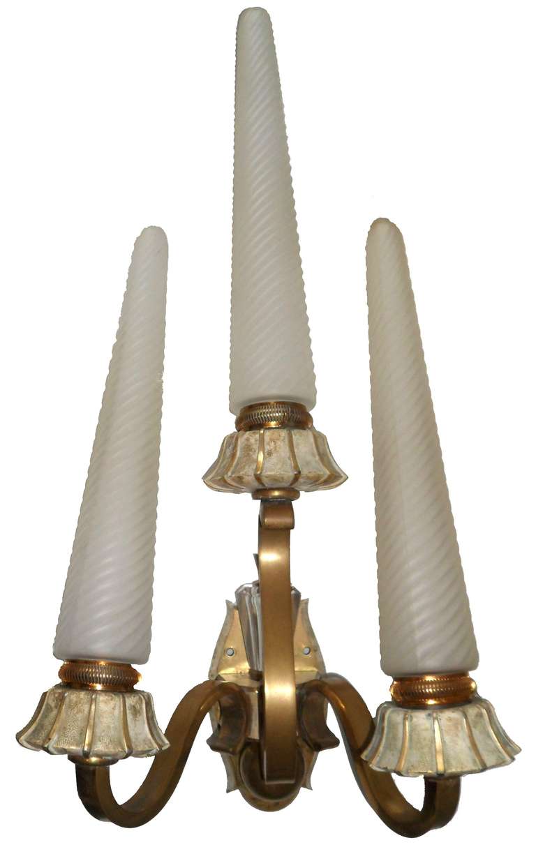 French Pair of Maison Sabino and Cristallerie de Sevres Sconces For Sale