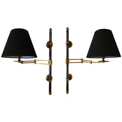 Vintage Pair of French Maison Jansen Retractable Wall Sconces, 3 pairs Available 