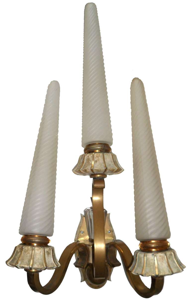 French Pair of Maison Sabino & Cristallerie De Sevres Sconces For Sale