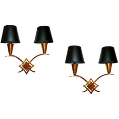 Vintage Pair of Midcentury French Sconces in the Style of Jules Leleu