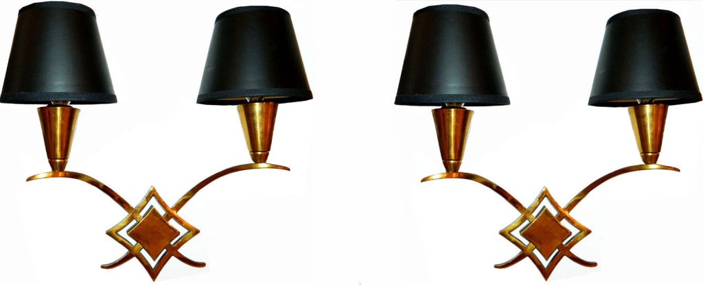 Pair of Midcentury French Sconces in the Style of Jules Leleu In Good Condition For Sale In Miami, FL