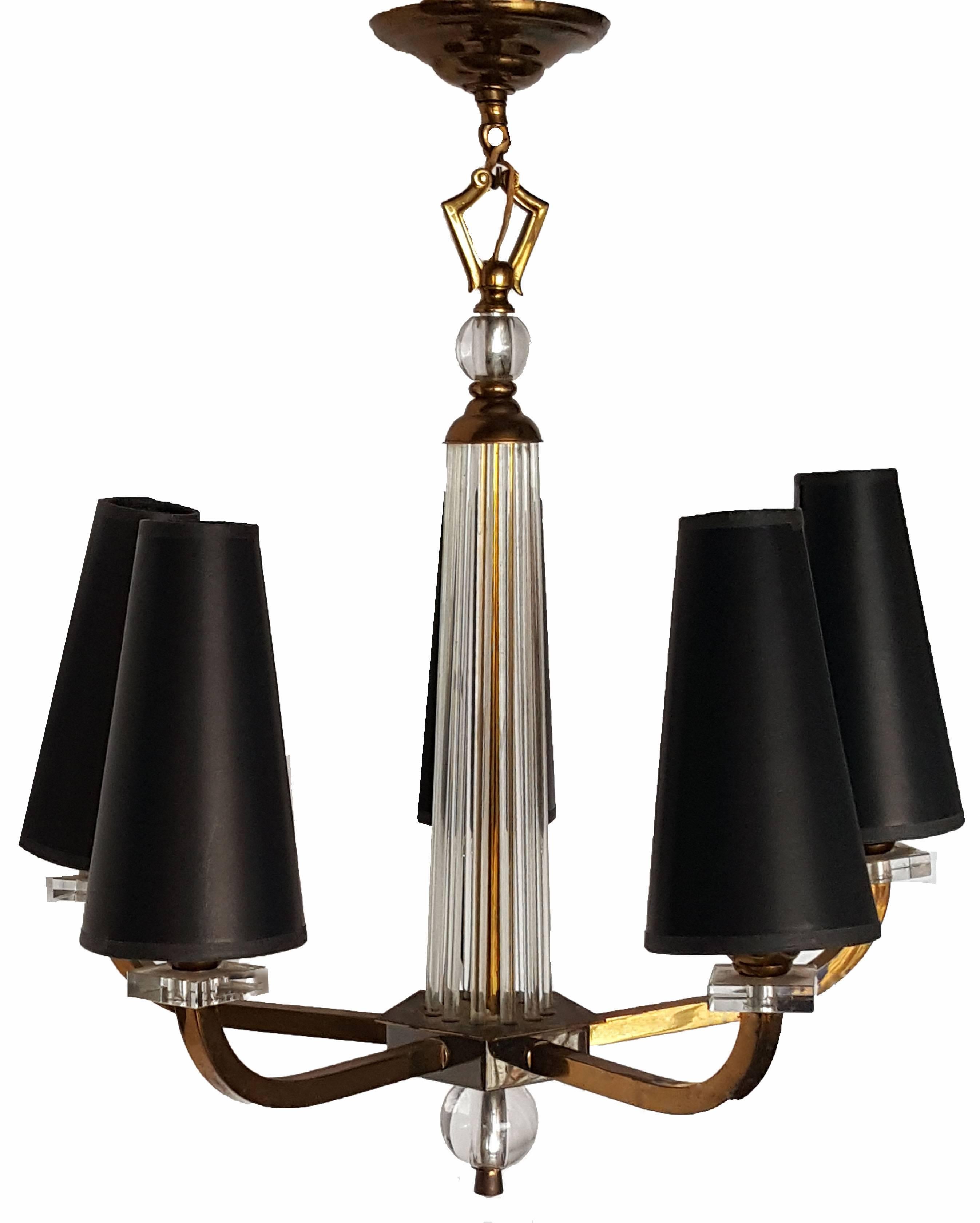 20th Century Pair of 5-light Jacques Adnet Chandeliers