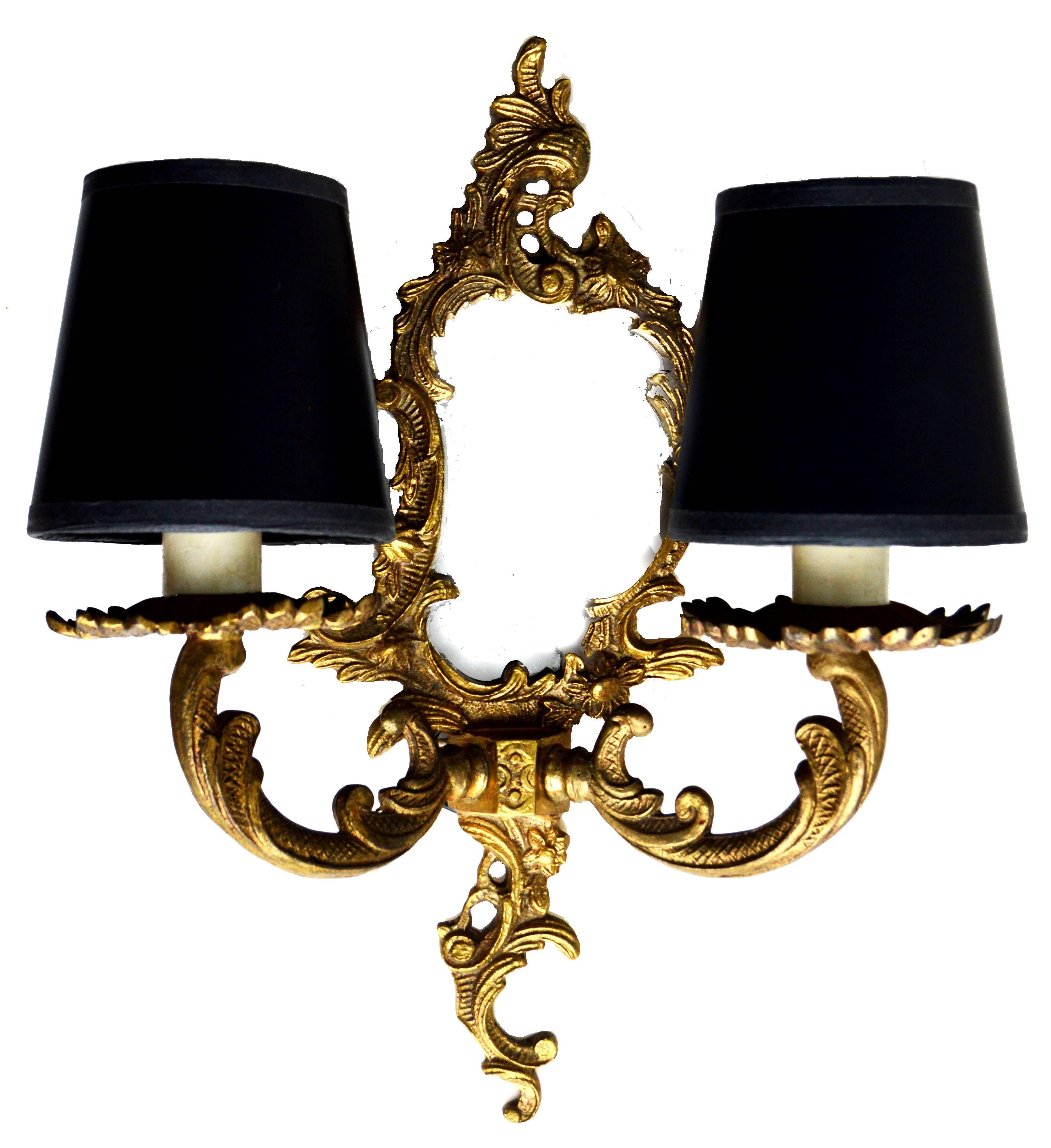 Mid-20th Century Pair of Louis XV Style Bronze and Mirrors Sconces
