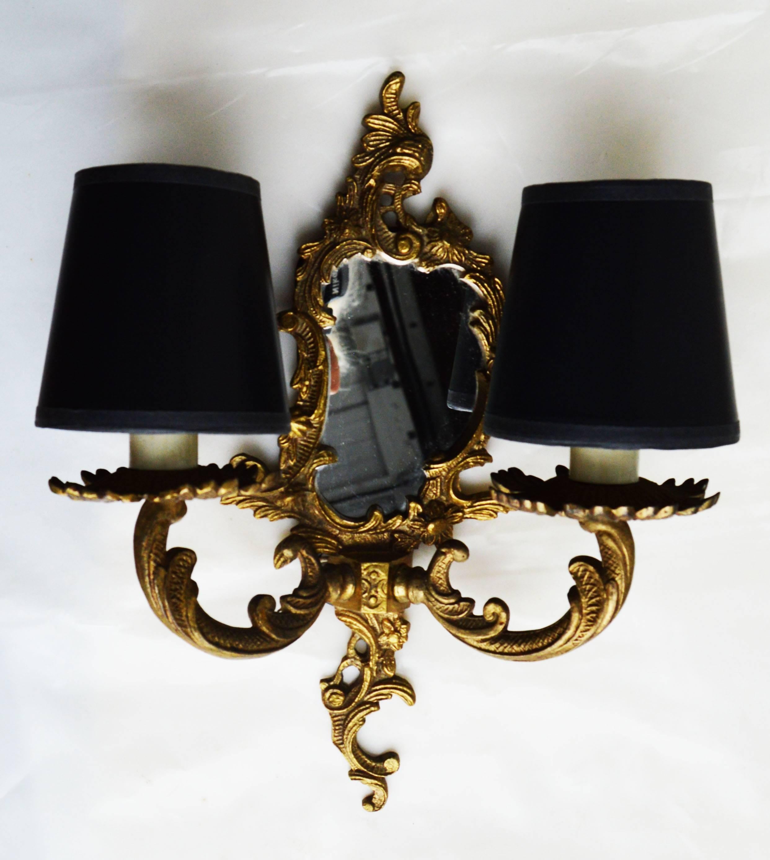 Pair of Louis XV Style Bronze and Mirrors Sconces 1