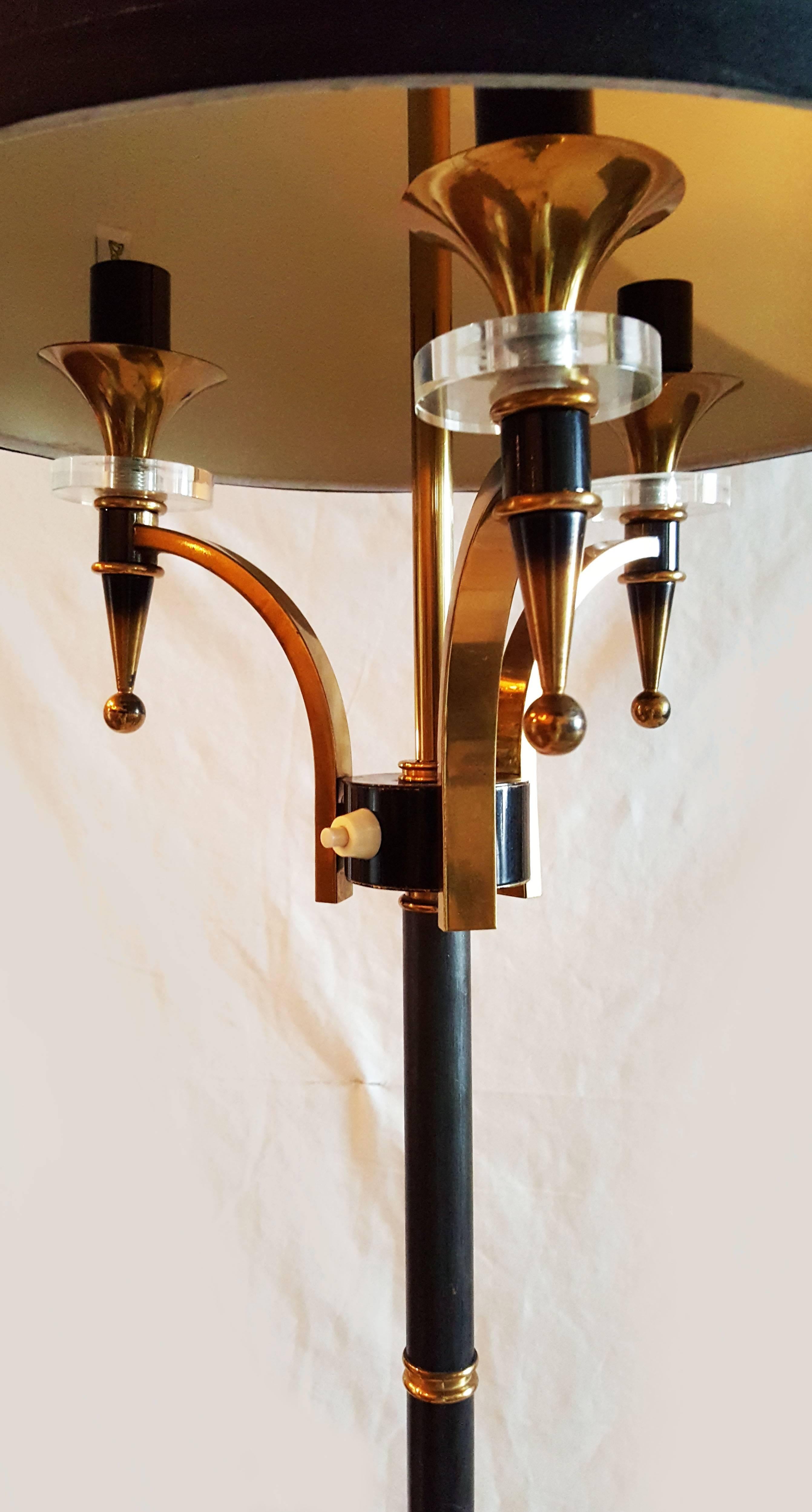 Maison Jansen French Brass, Glass & Gun Metal Mid-Century Modern Floor Lamp 2