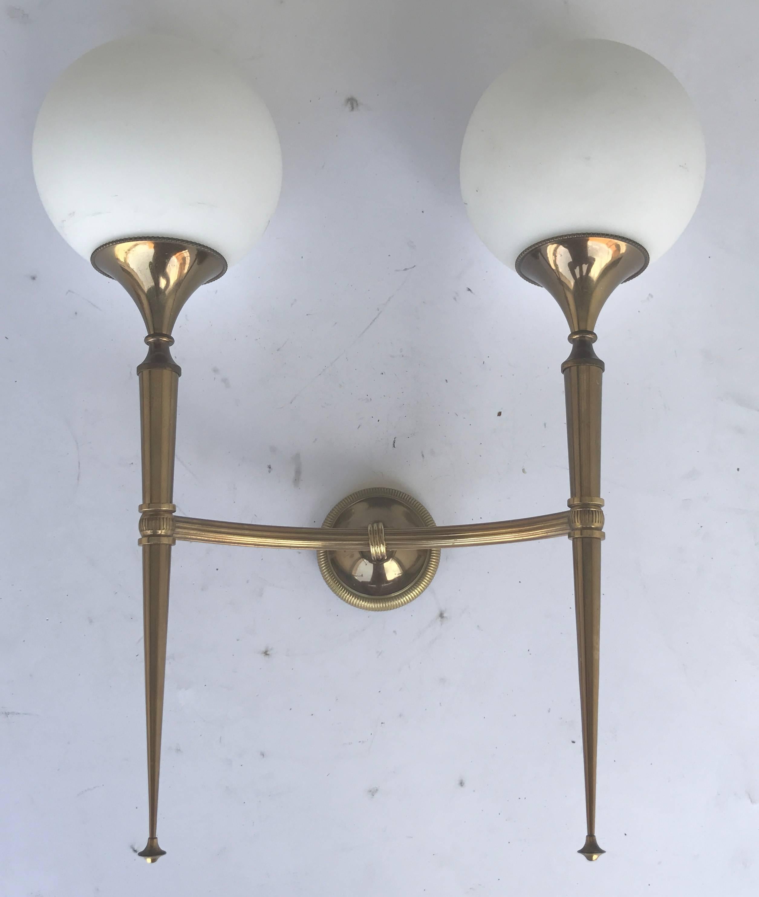 French Pair of Sconces, Probably Retailed by Maison Jansen, circa 1970