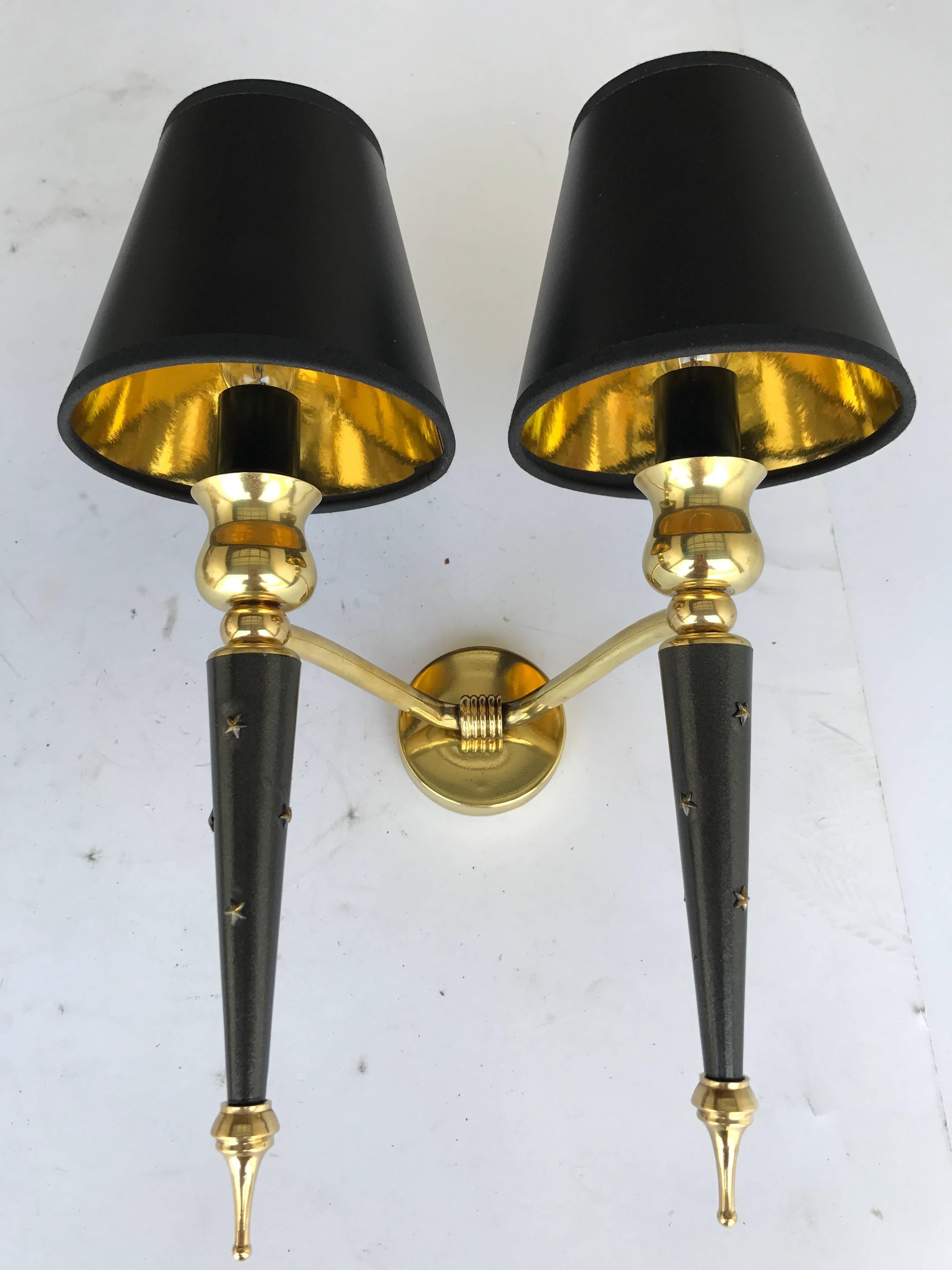 Mid-Century Modern Pair of Jacques Adnet Style Sconces