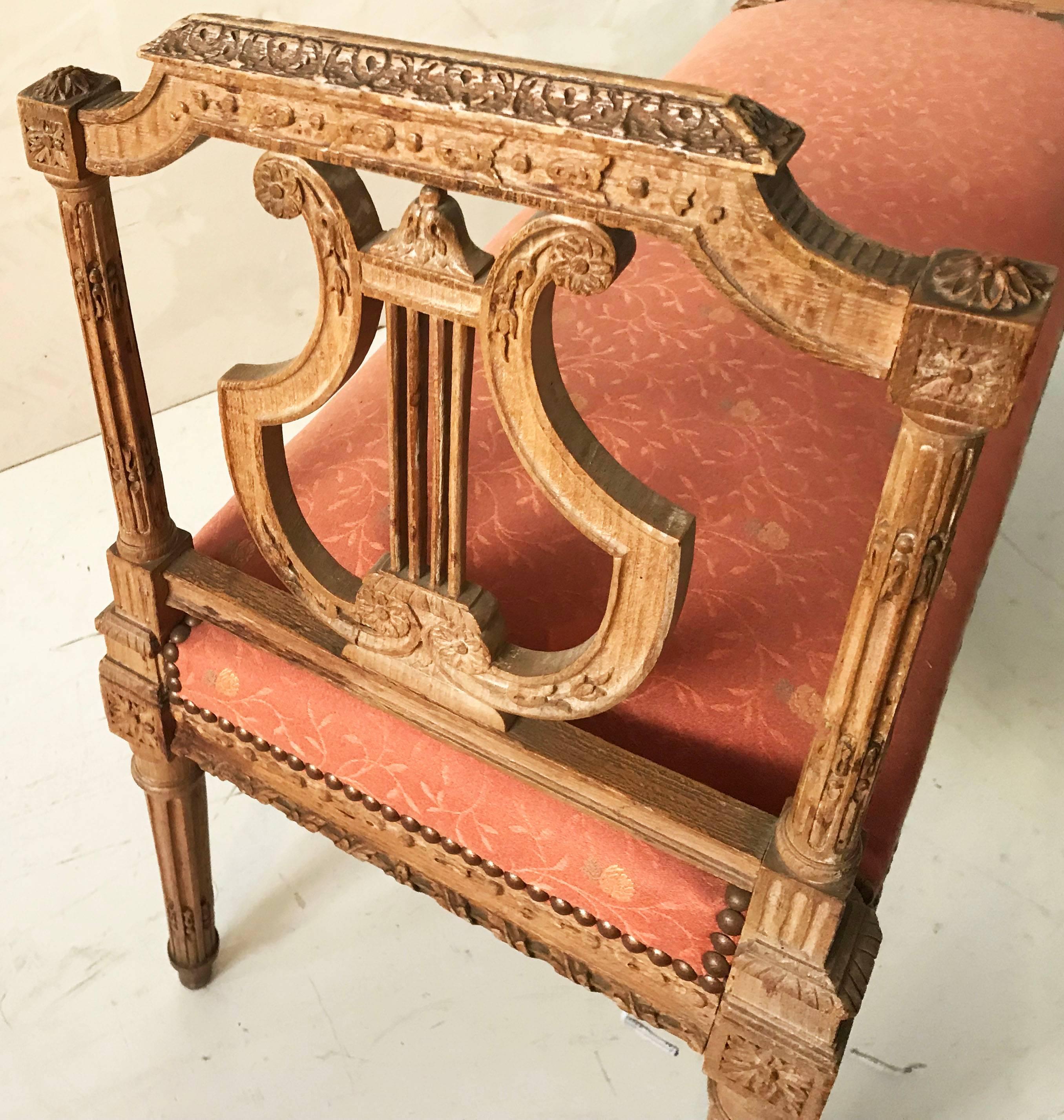 Very elegant Louis XVI style bench, circa 1920
Original tapestry
Measures: Seat 17 inches H.
 