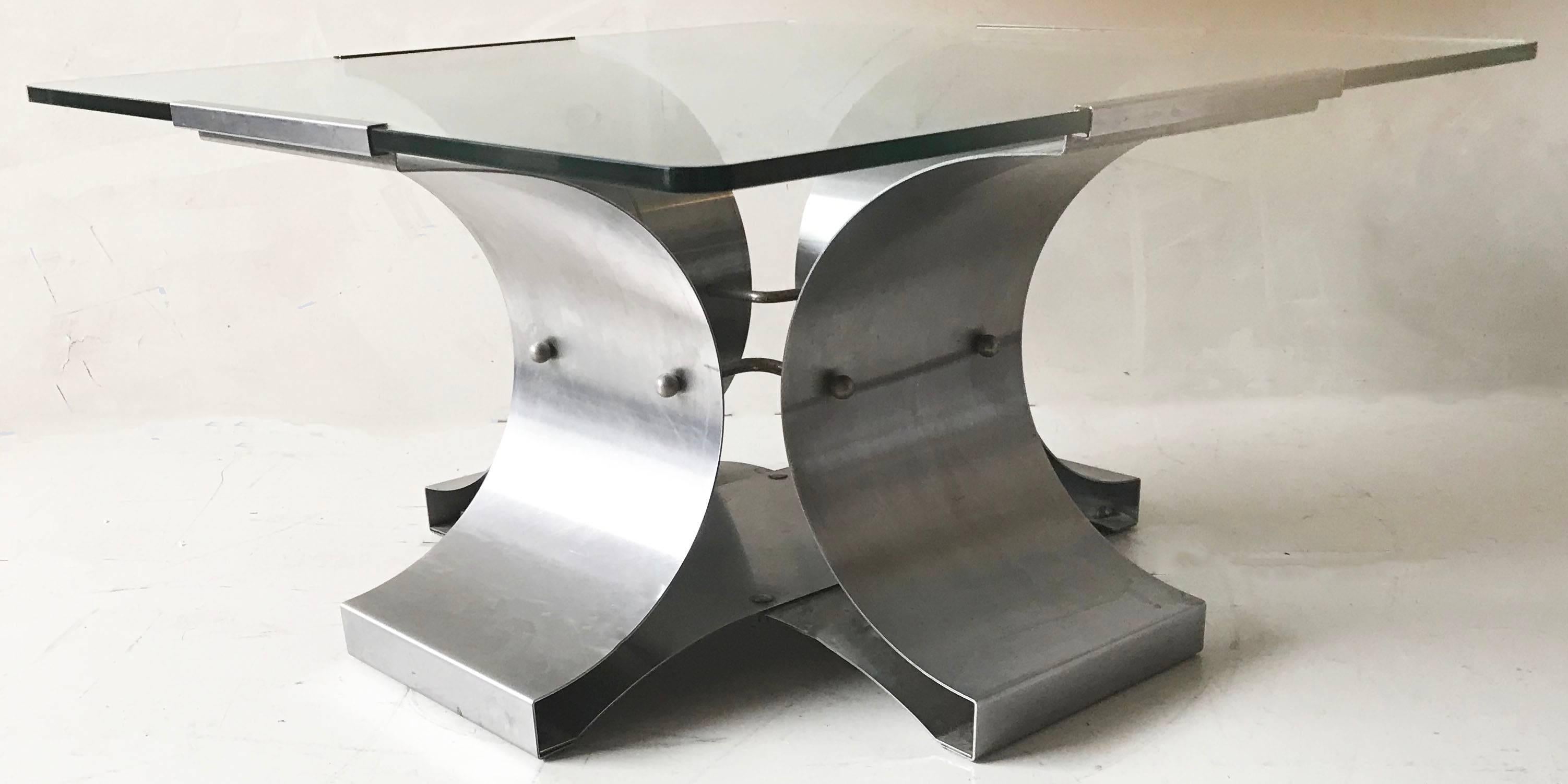 Brushed Francois Monnet Brush Steel Coffee Table For Sale