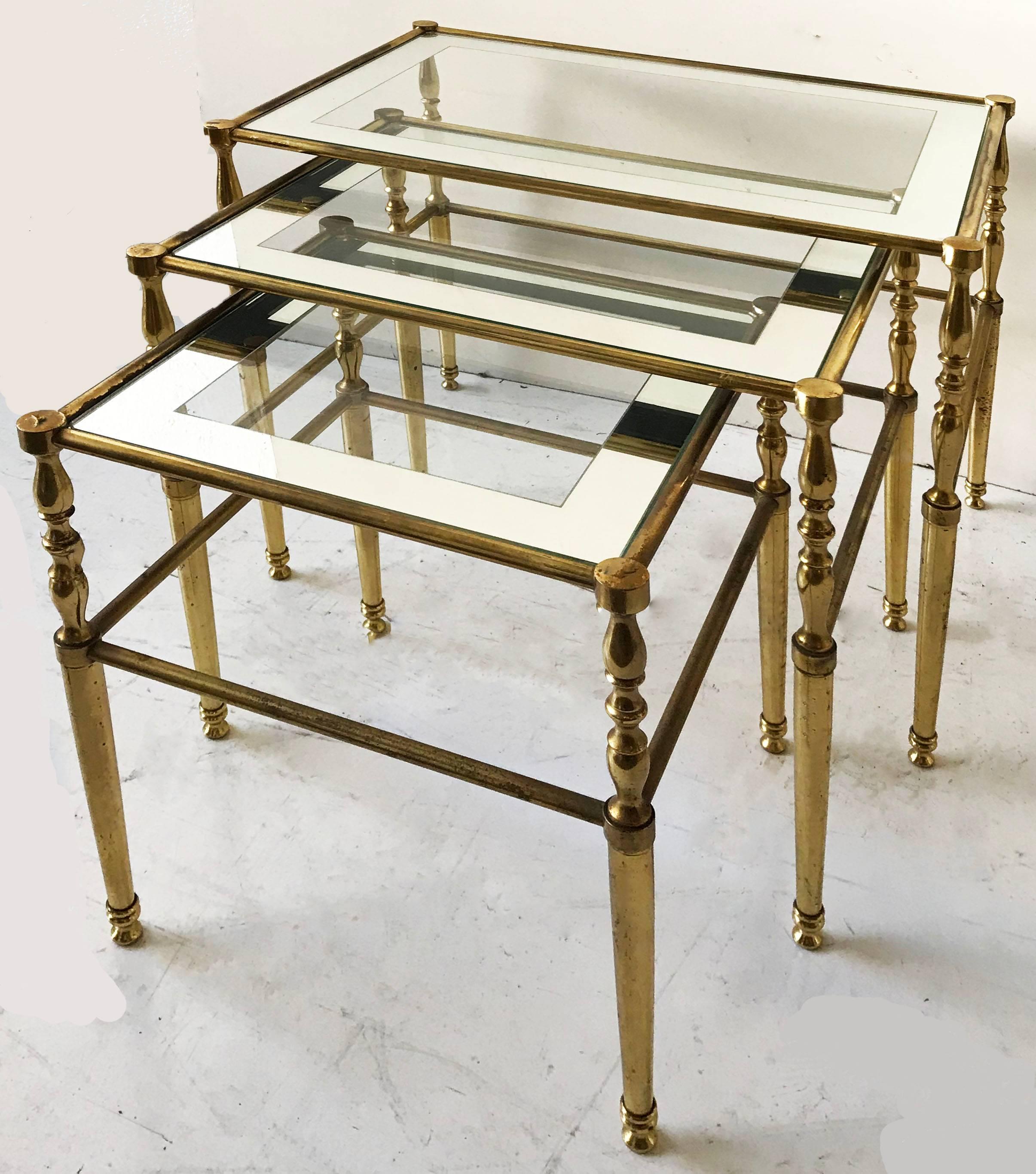 Mid-Century Modern Maison Jansen Midcentury Set of 3 Nesting Tables, Drink, Serving Tables France  For Sale