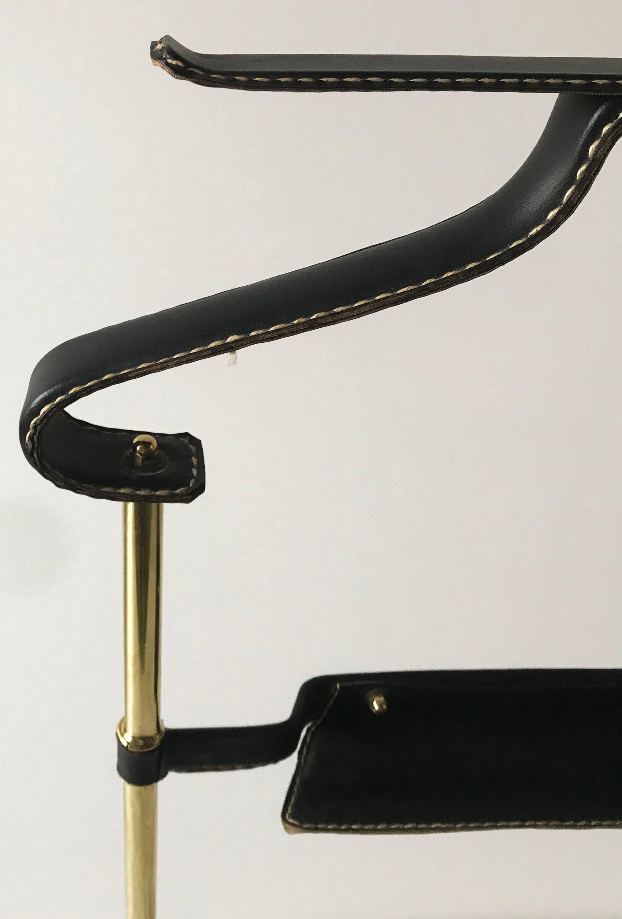 Hand-Painted Jacques Adnet Brass & Leather Valet Mid-Century Modern France 1950 For Sale