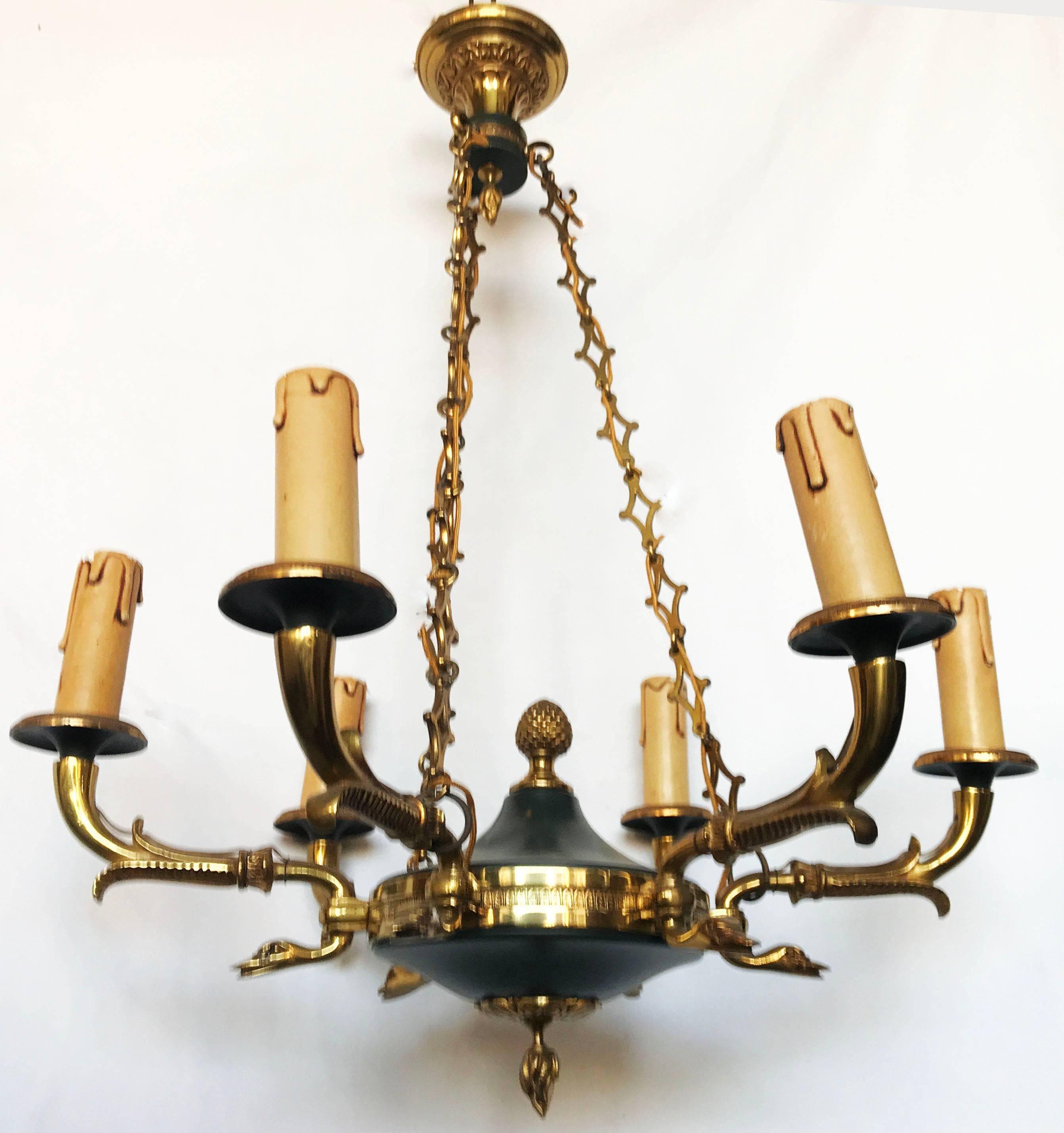 First French Empire Style Chandelier, Six Lights In Good Condition For Sale In Miami, FL