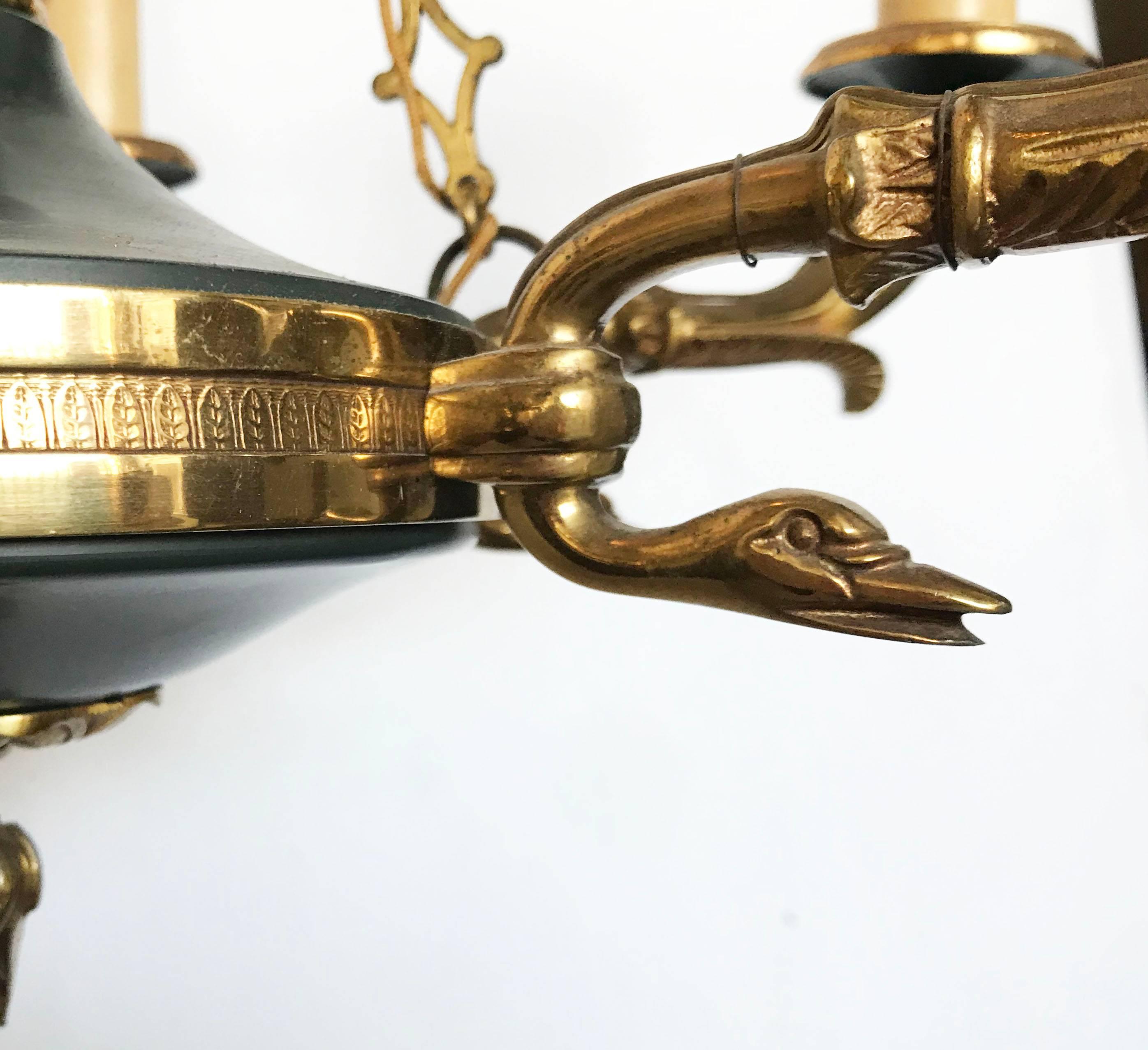Bronze First French Empire Style Chandelier, Six Lights For Sale