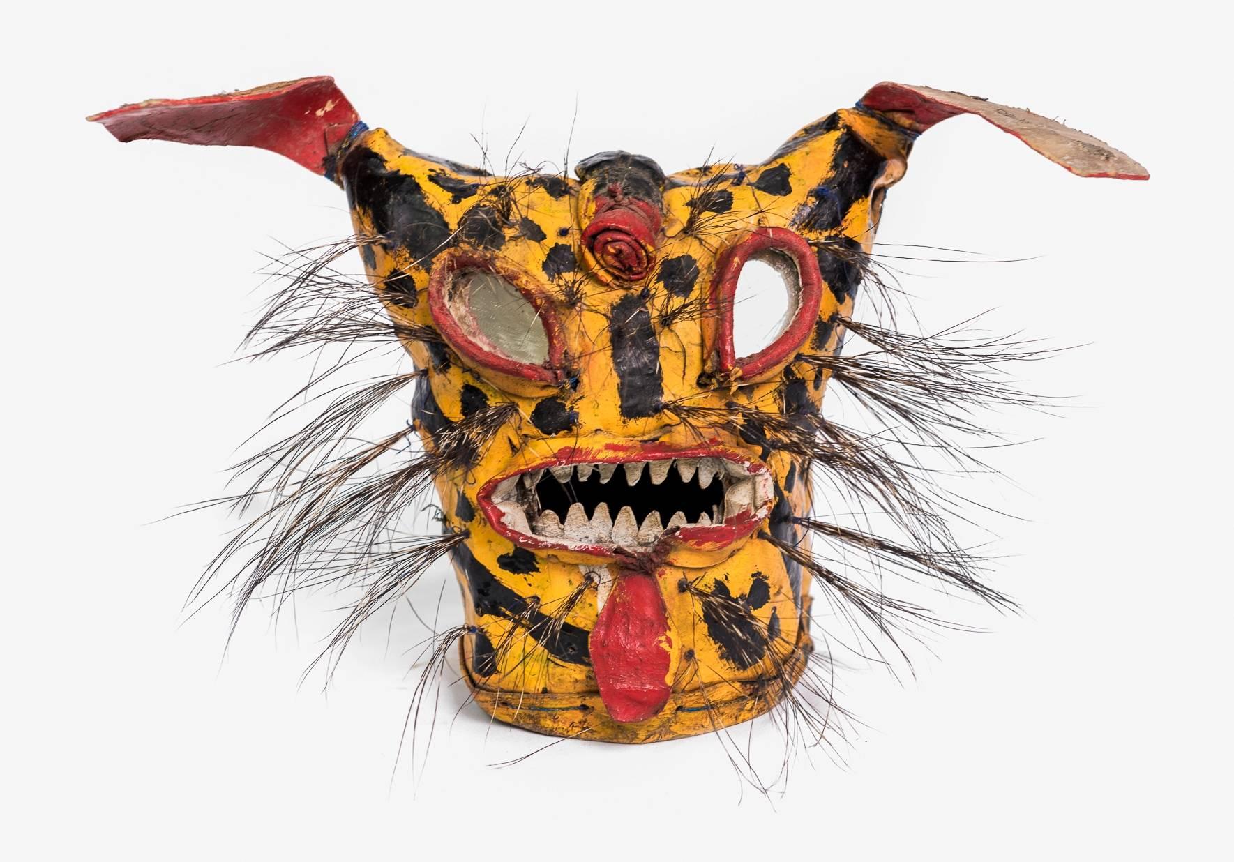 Mexican Leather Jaguar Ceremonial Masks from Zitlala Guerrero, Mexico For Sale