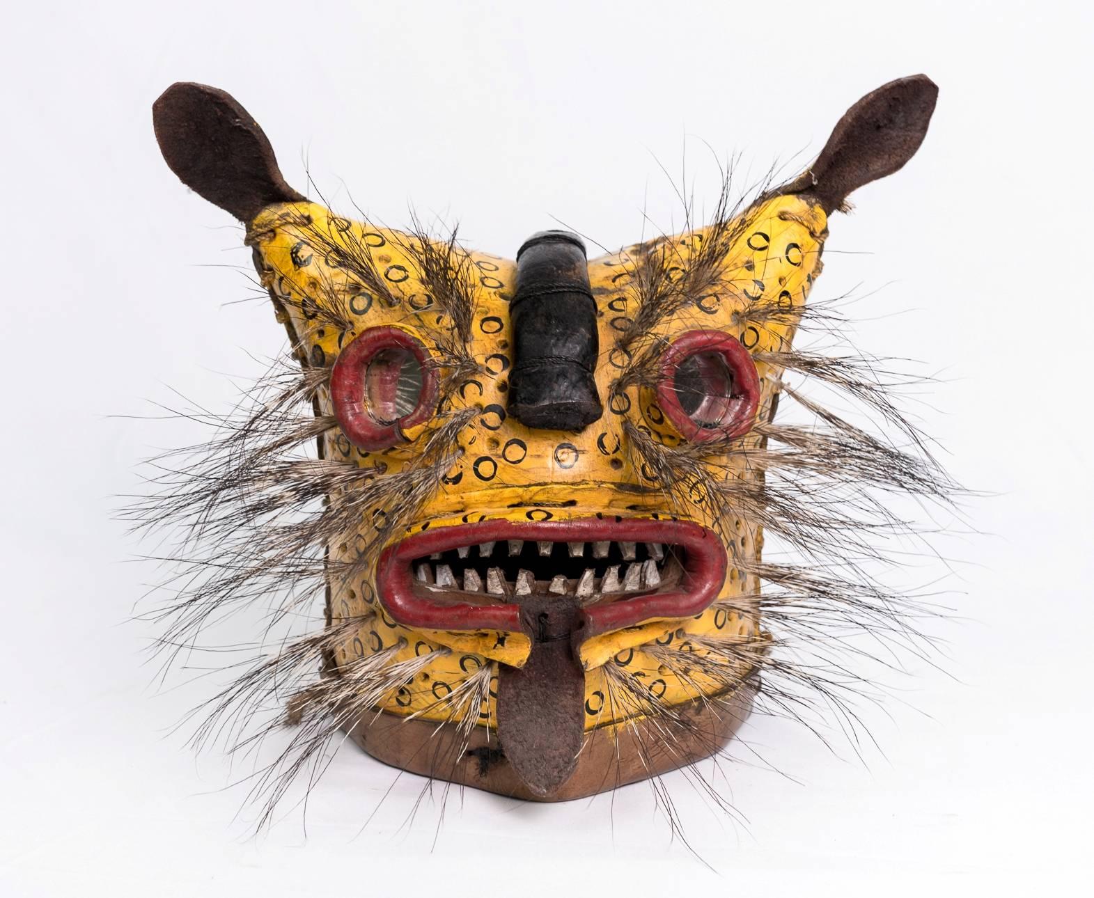 20th Century Leather Jaguar Ceremonial Masks from Zitlala Guerrero, Mexico For Sale
