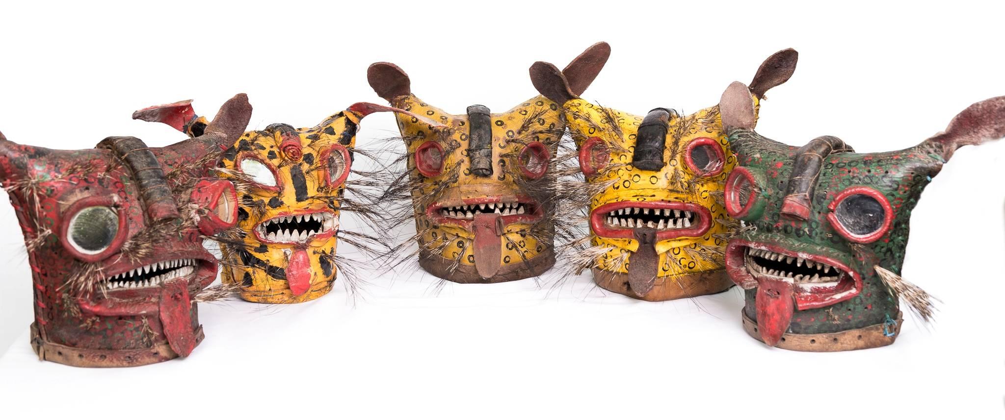 Leather Jaguar Ceremonial Masks from Zitlala Guerrero, Mexico For Sale 2