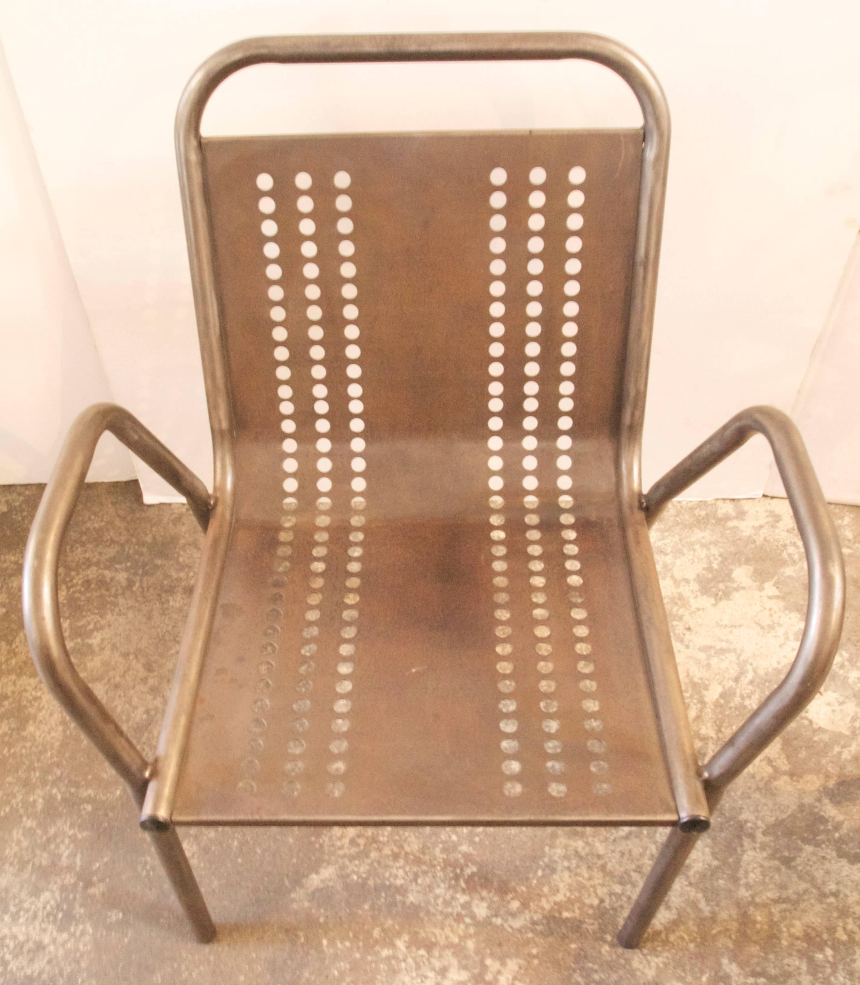 Patinated Pair of French Industrial Steel Lounge Chairs