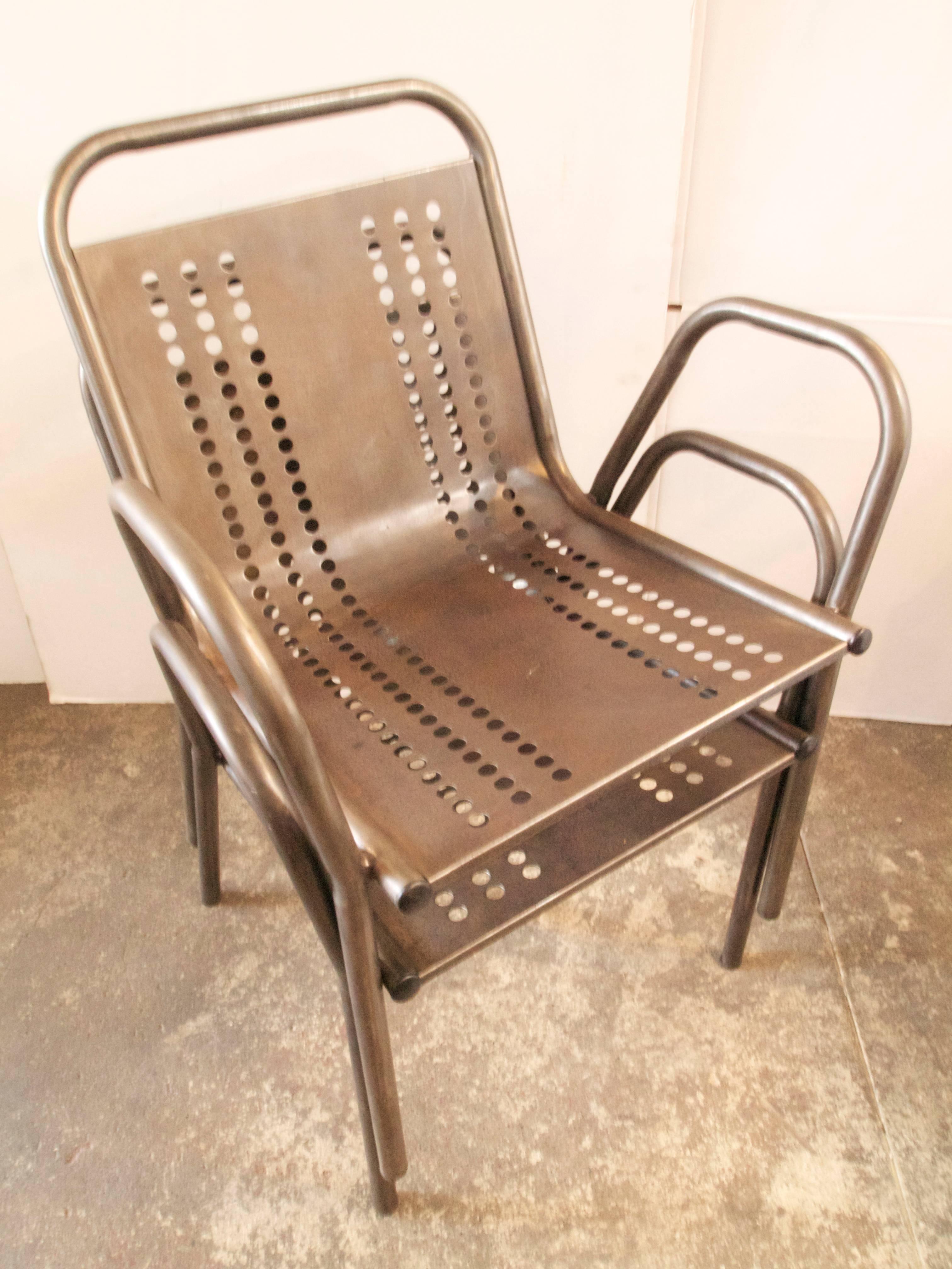 Pair of French Industrial Steel Lounge Chairs 1