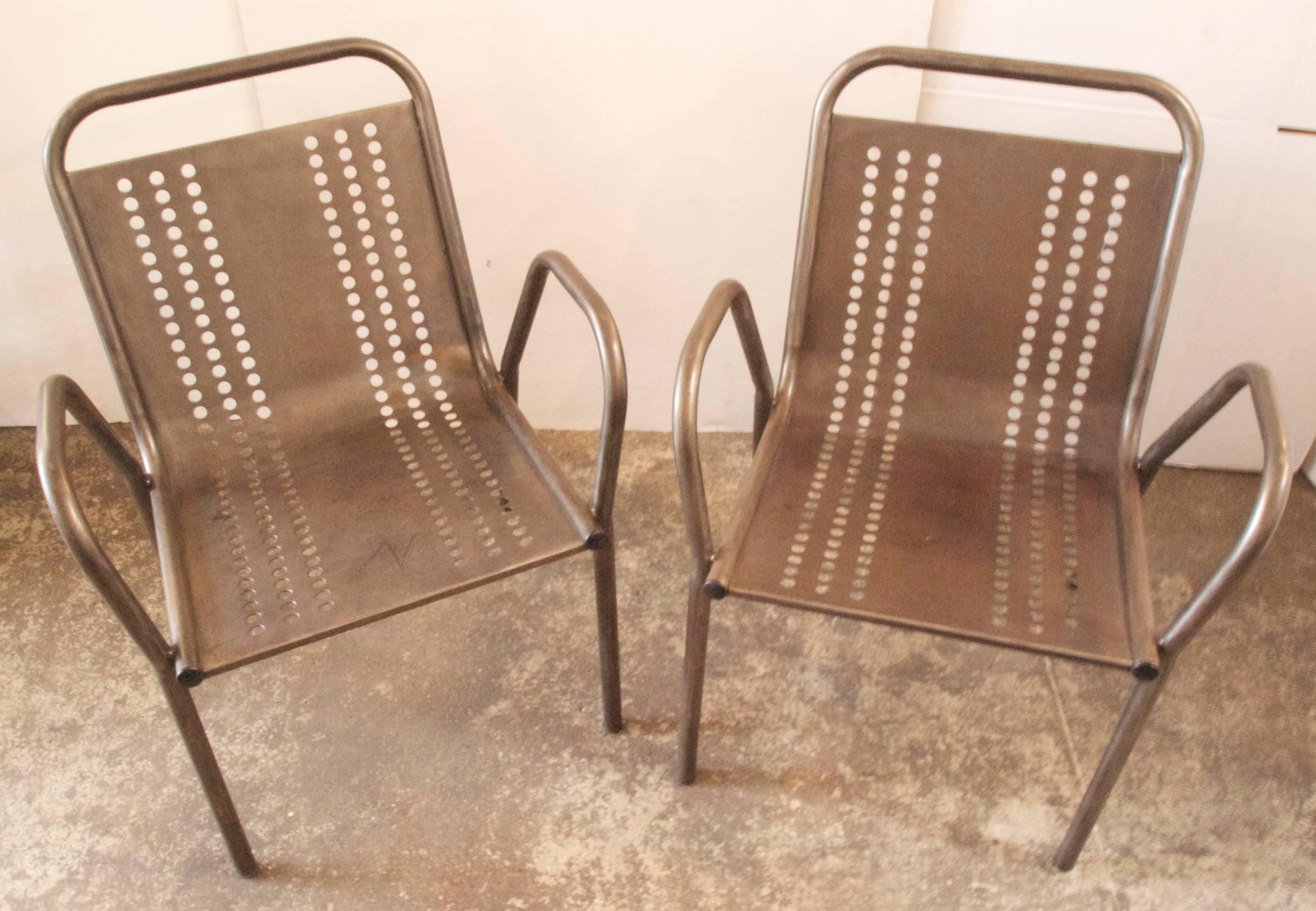 Pair of French Industrial Steel Lounge Chairs 4