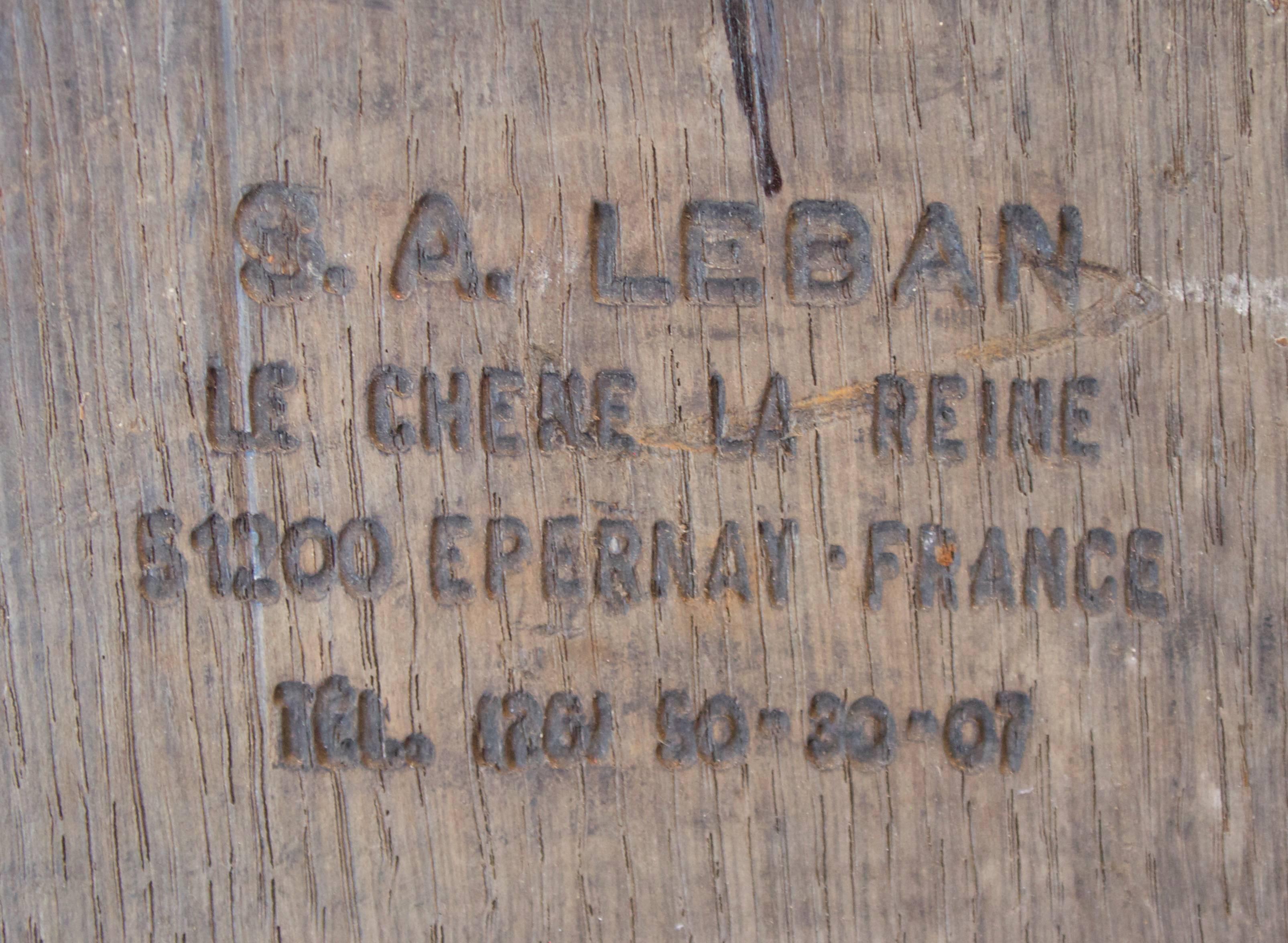Authentic antique oak Champagne region riddling rack marked S.A. Leban Epernay, France.
Double side A-frame with 120 bottle capacity, early 20th century.

  
