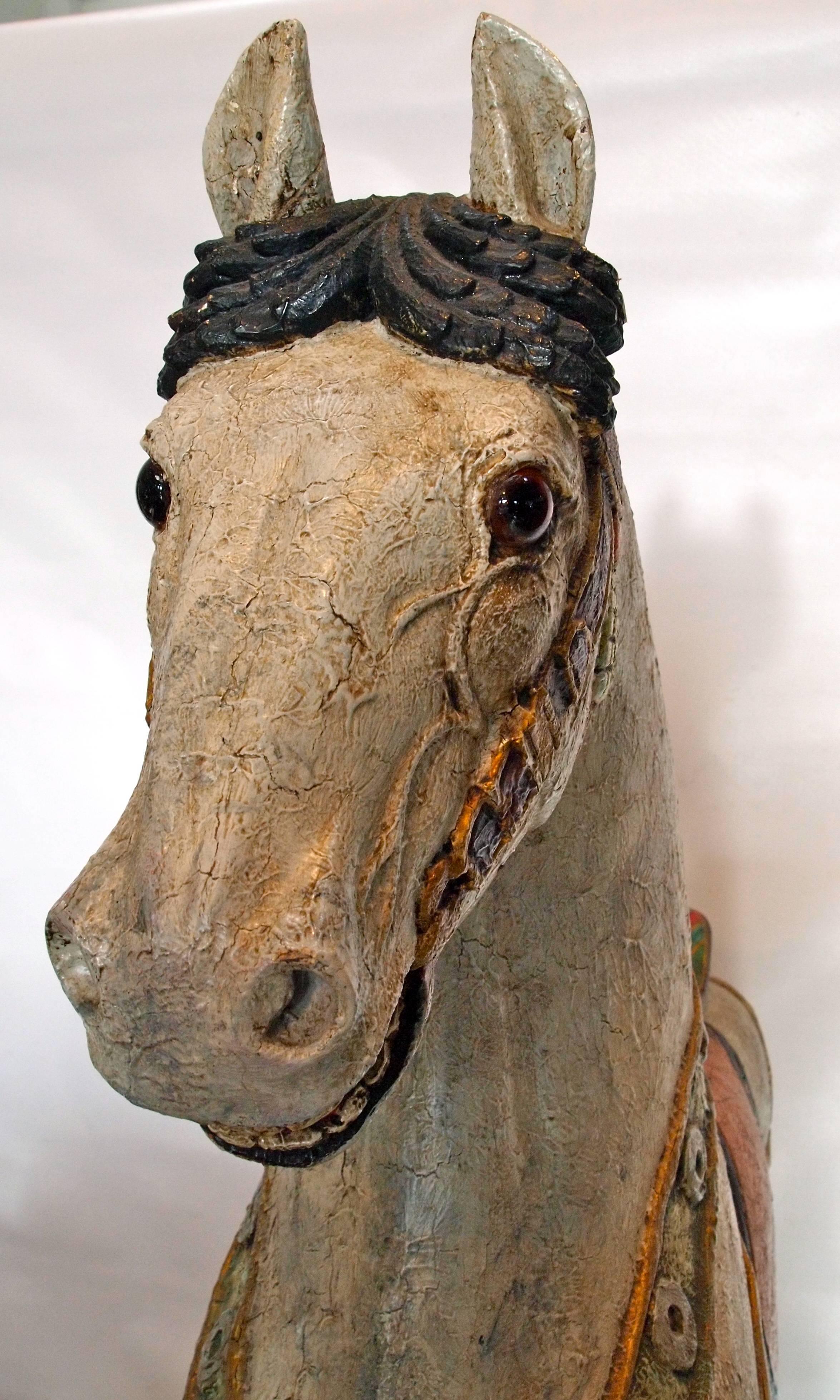 Folk Art Carved and Painted Wood Carousel Horse For Sale