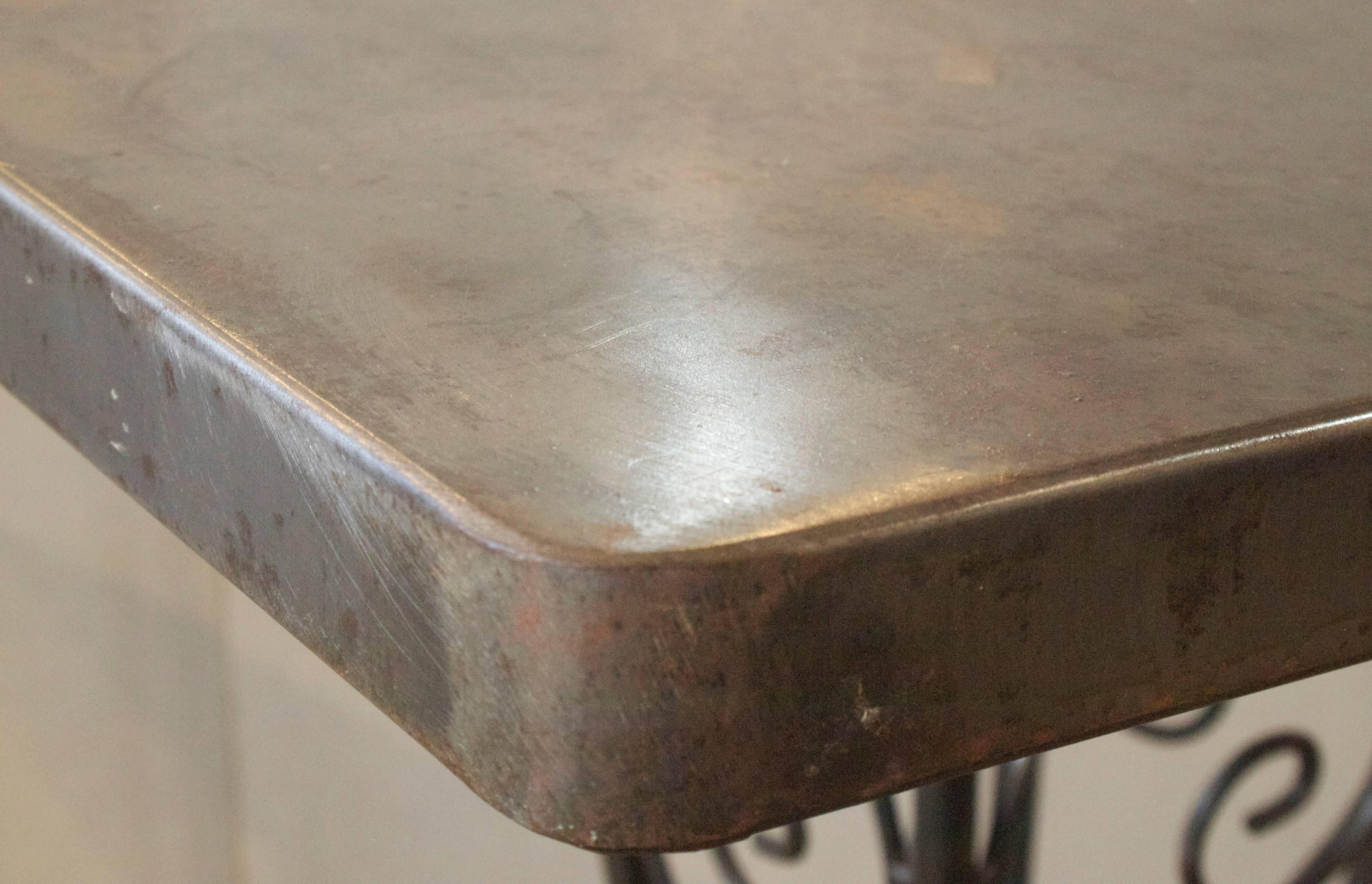 Patinated Pair of Tolix Square Metal Bistro Tables