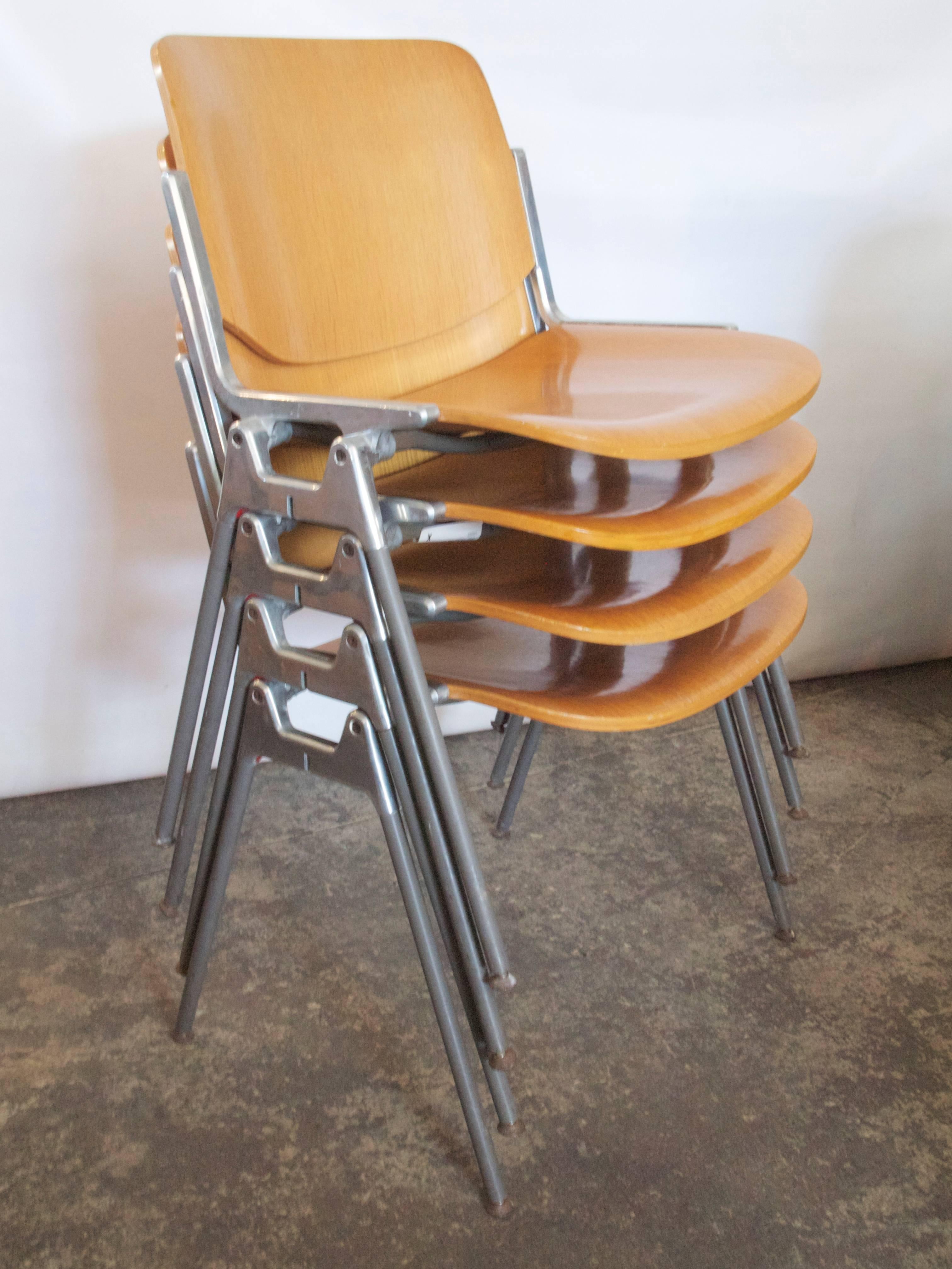 Aluminum Set of Four Mid-Century Chairs by Giancarlo Piretti for Castelli