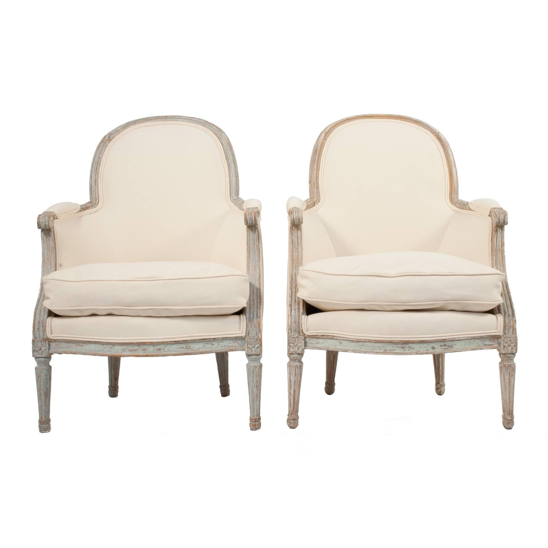 Pair of Gustavian Bergeres Chairs For Sale