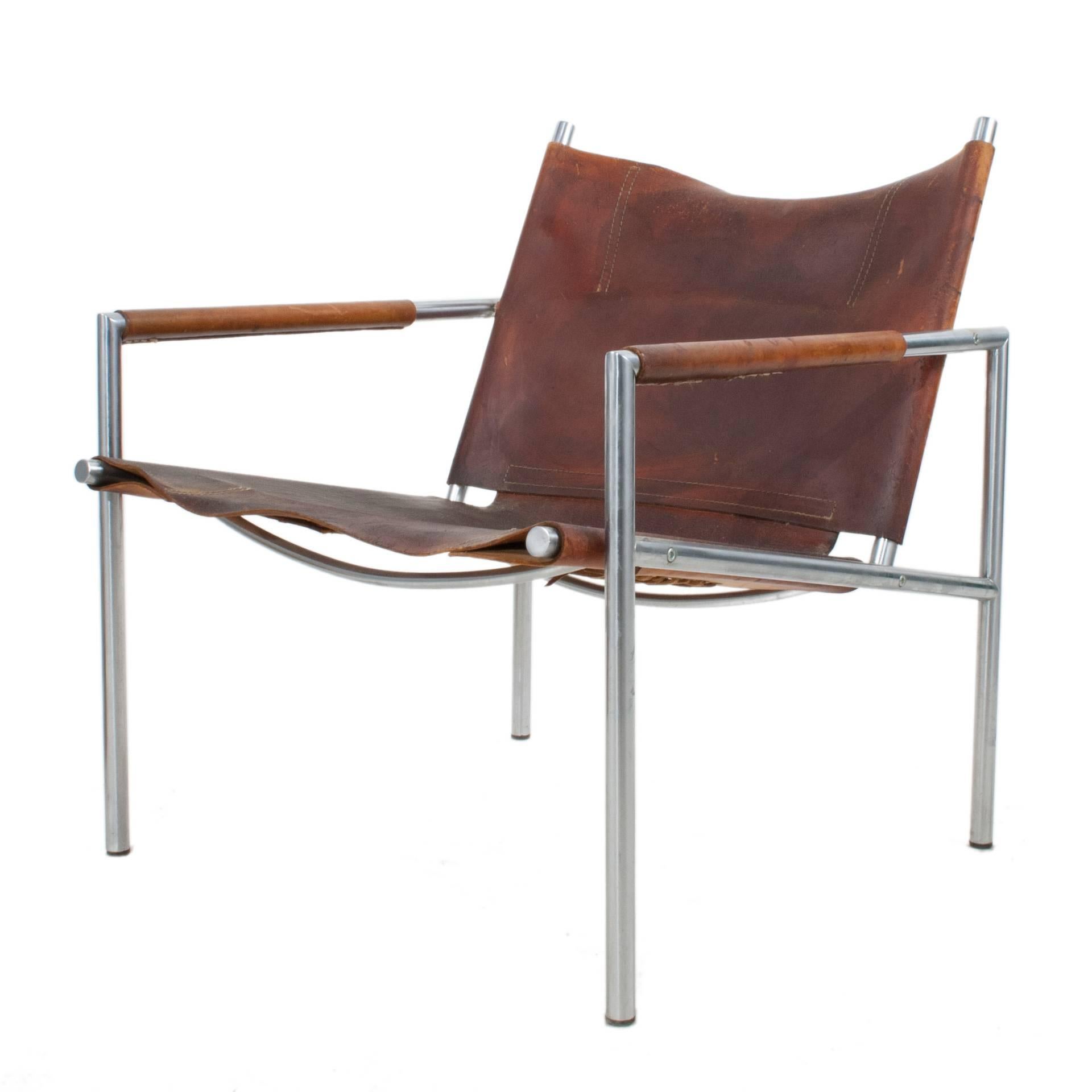 Mid-Century Modern Leather Lounge Chair by Martin Visser For Sale