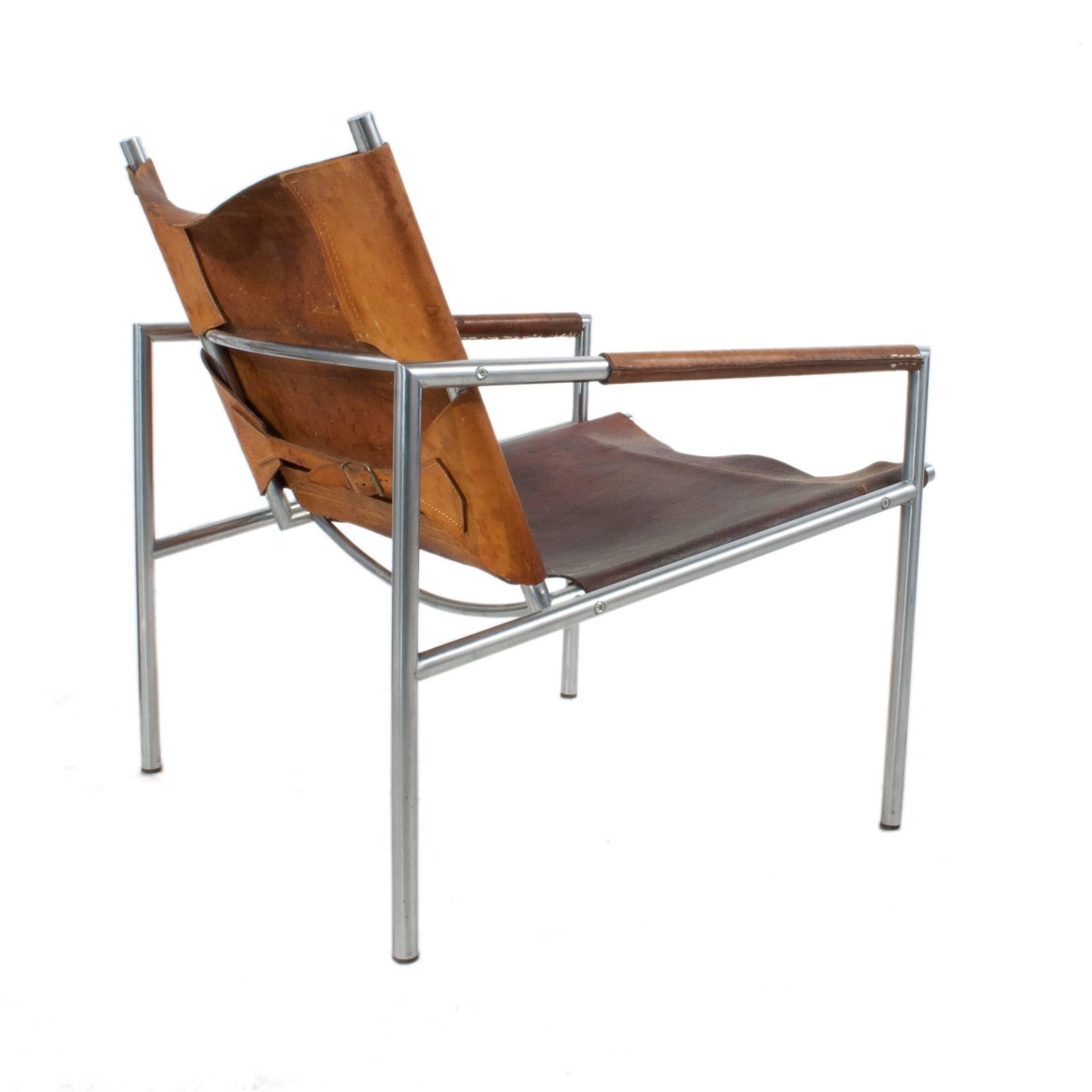 Dutch Leather Lounge Chair by Martin Visser For Sale
