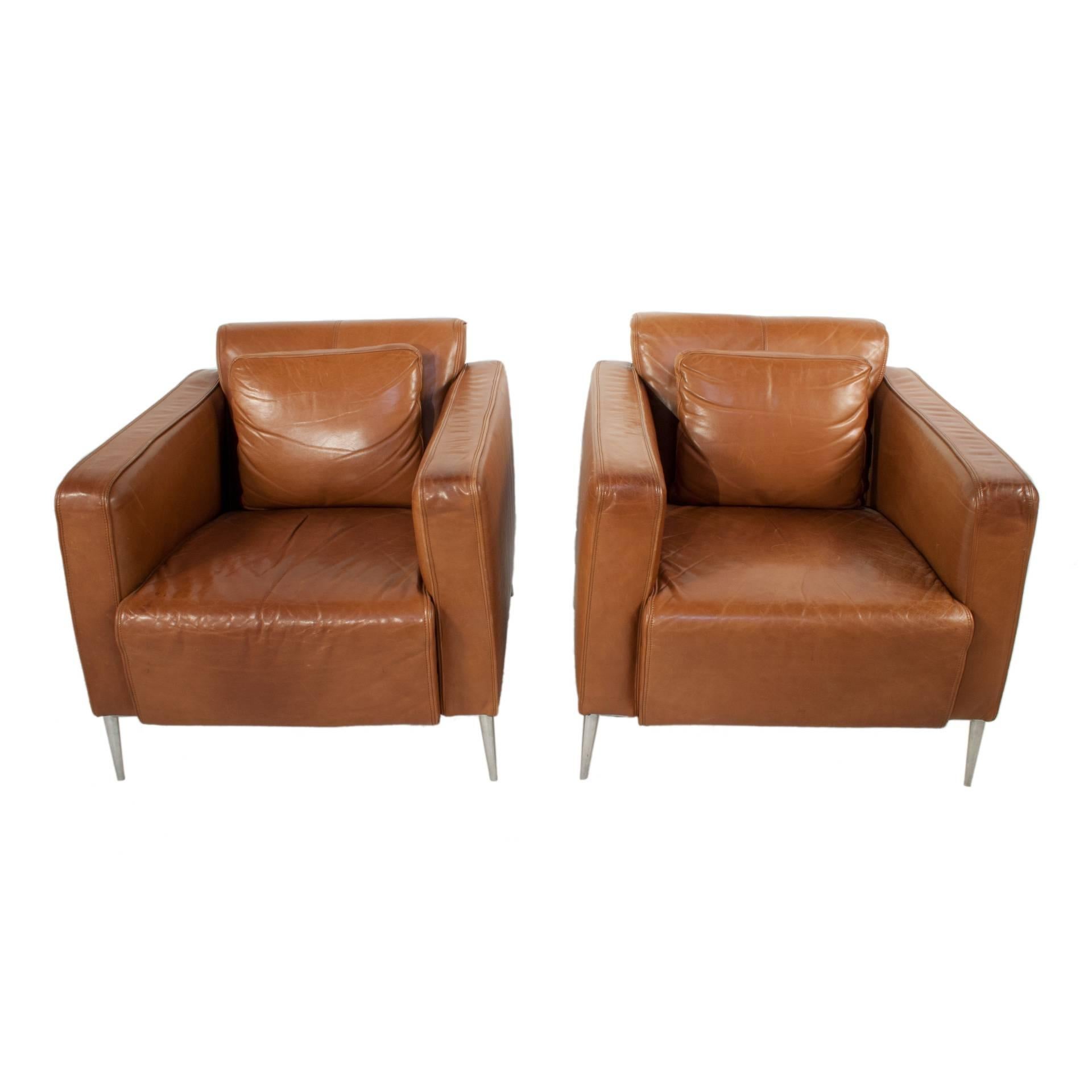 Swedish Pair of Leather Club Chairs For Sale