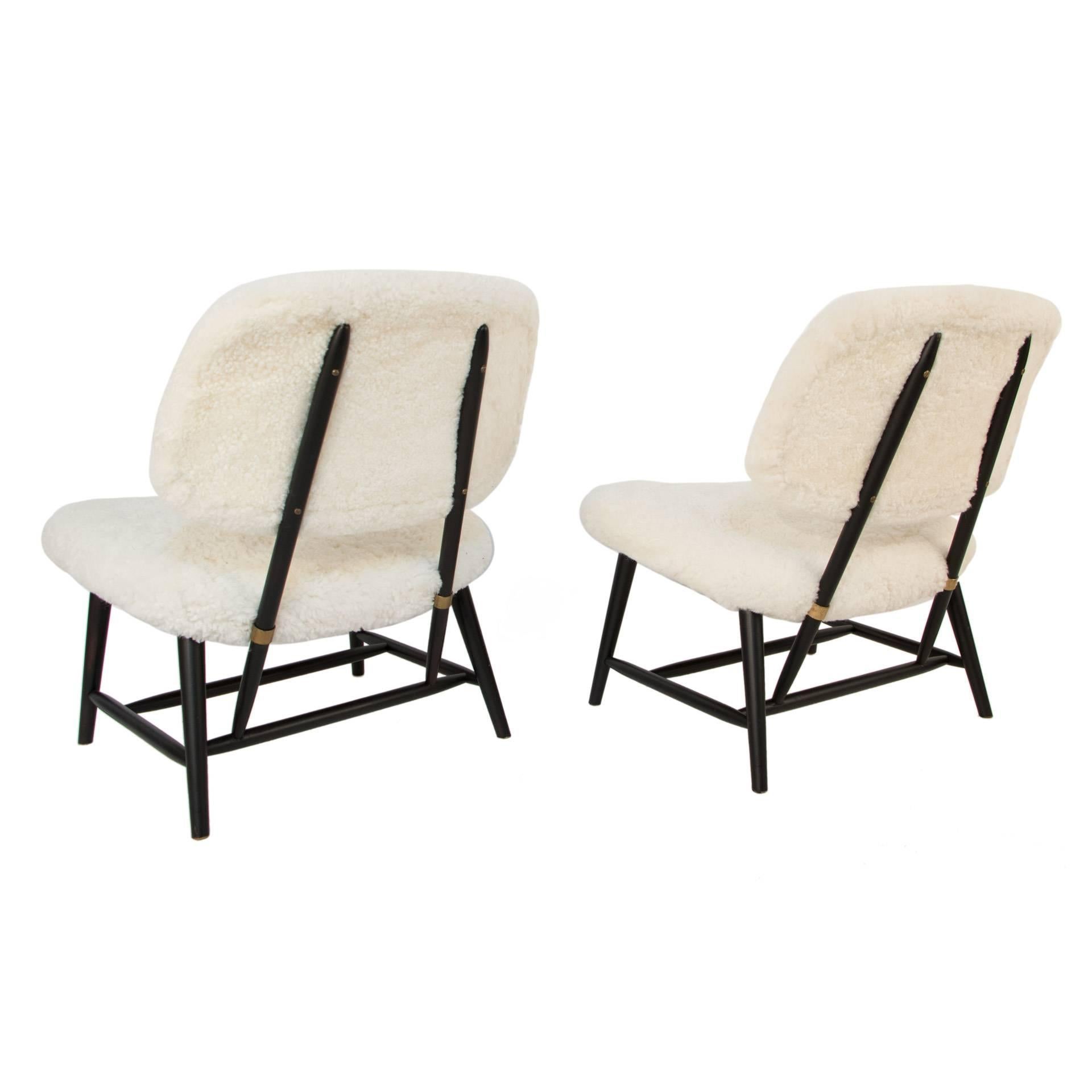 Mid-Century Modern Pair of Sheepskin Lounge Chairs by Alf Svensson