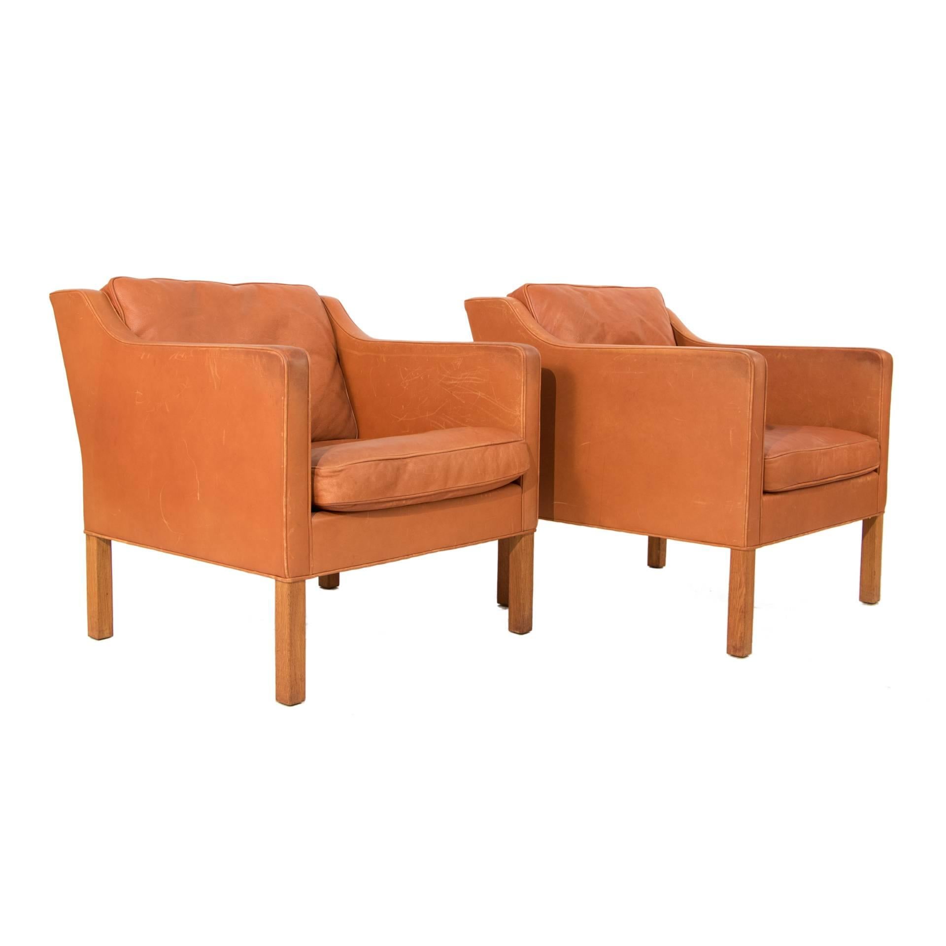 Pair of leather club chairs by Børge Mogensen.