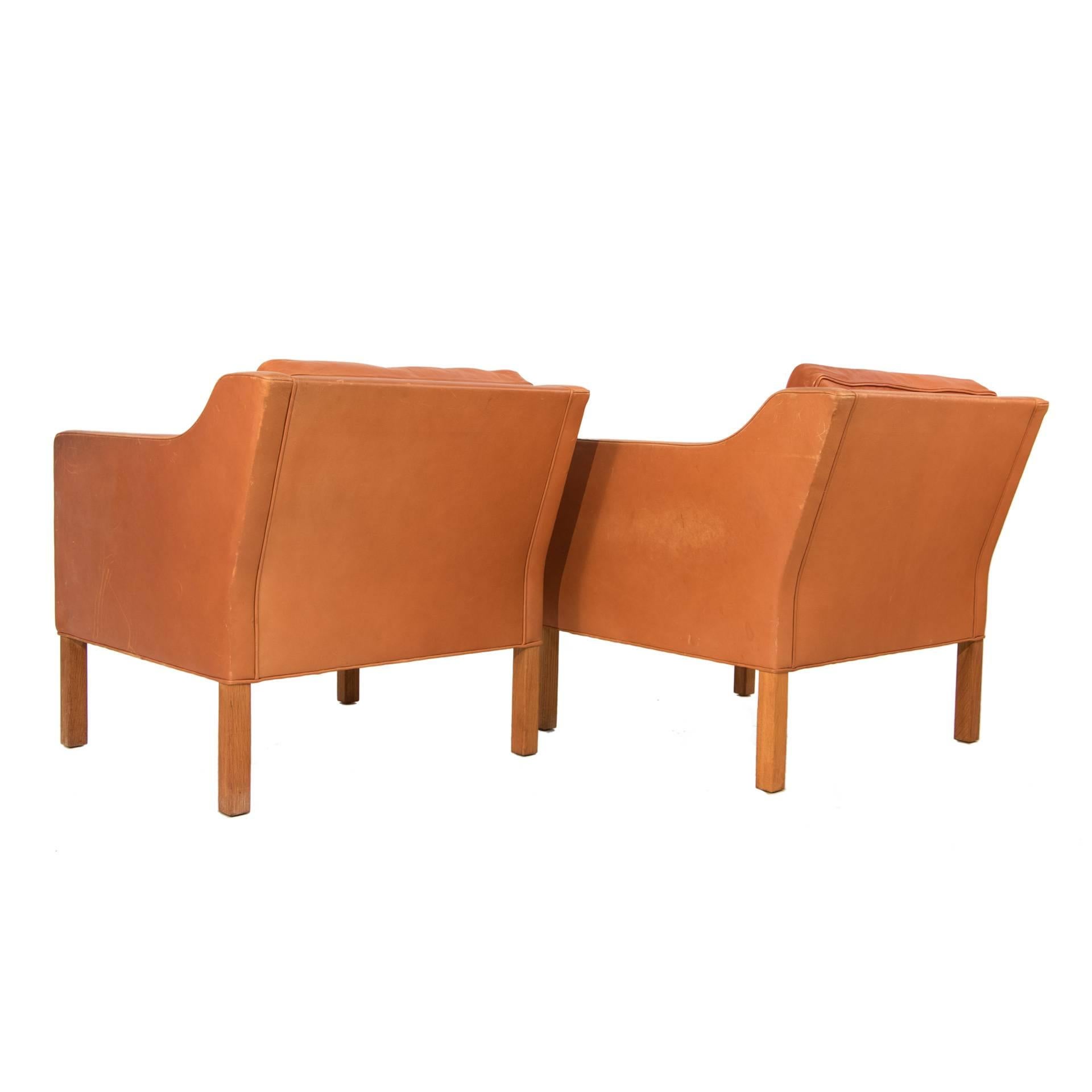 Danish Pair of Leather Club Chairs by Børge Mogensen