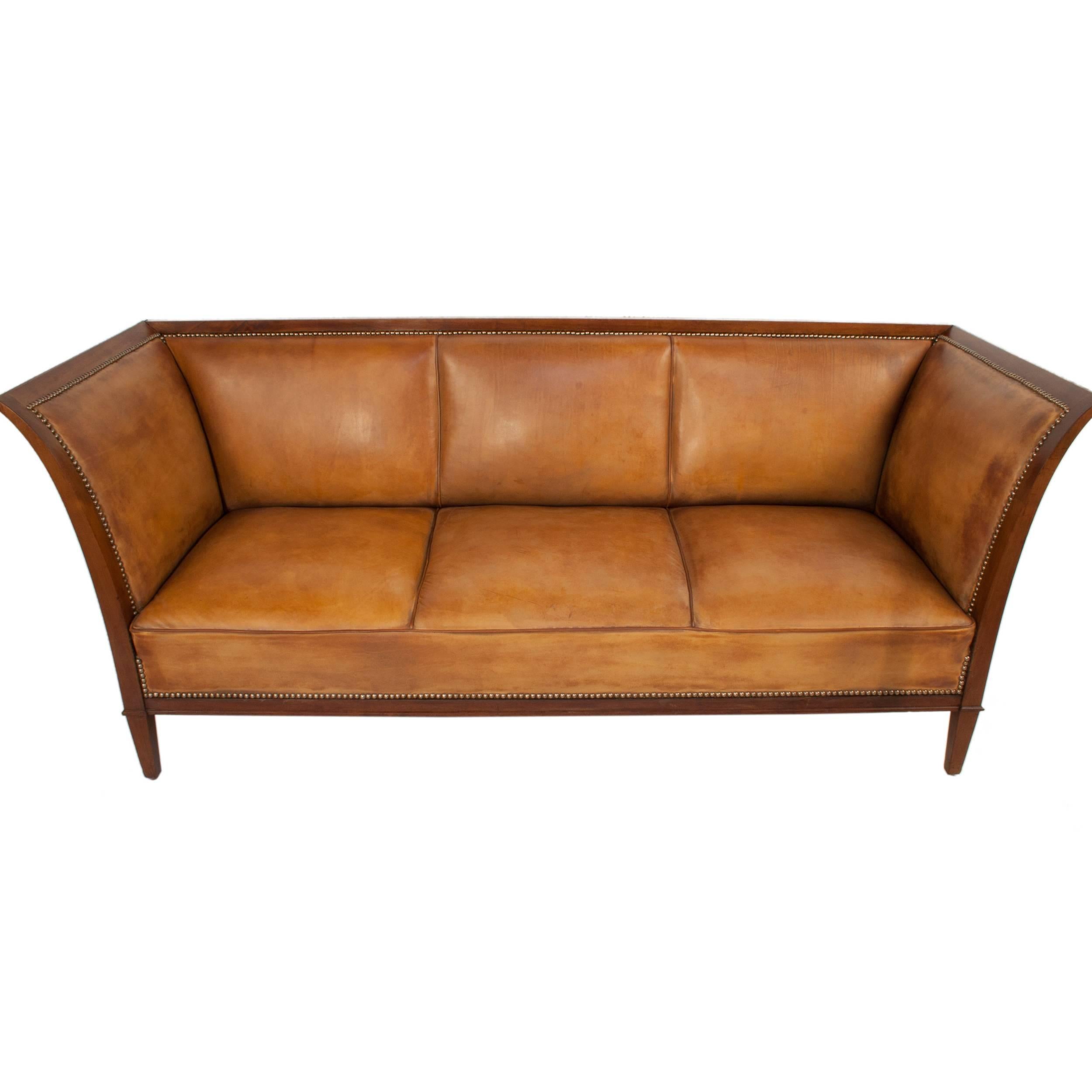 Mid-Century Modern Leather Sofa by Frits Henningsen For Sale